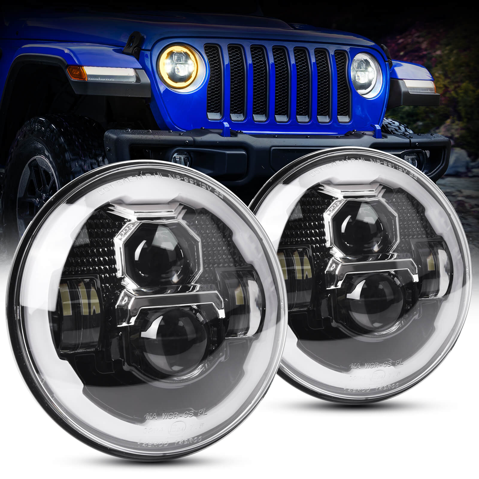 7 Inch Round LED Headlights with Hi/Lo Beam DRL Turn Signal, Compatible with Jeep Wrangler JK JKU TJ LJ,Chevy, Anti-glare, Plug and Play, IP67 Waterproof