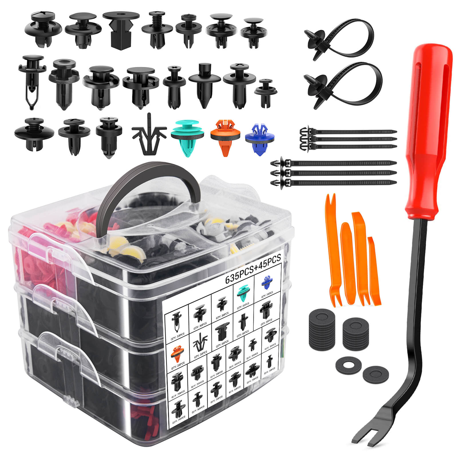 680pcs Car Mount Clips Auto Fasteners Removal Tool Kit, 22 Popular Size Bumper, Universal Mudguard Rivets Retainers Cable Ties