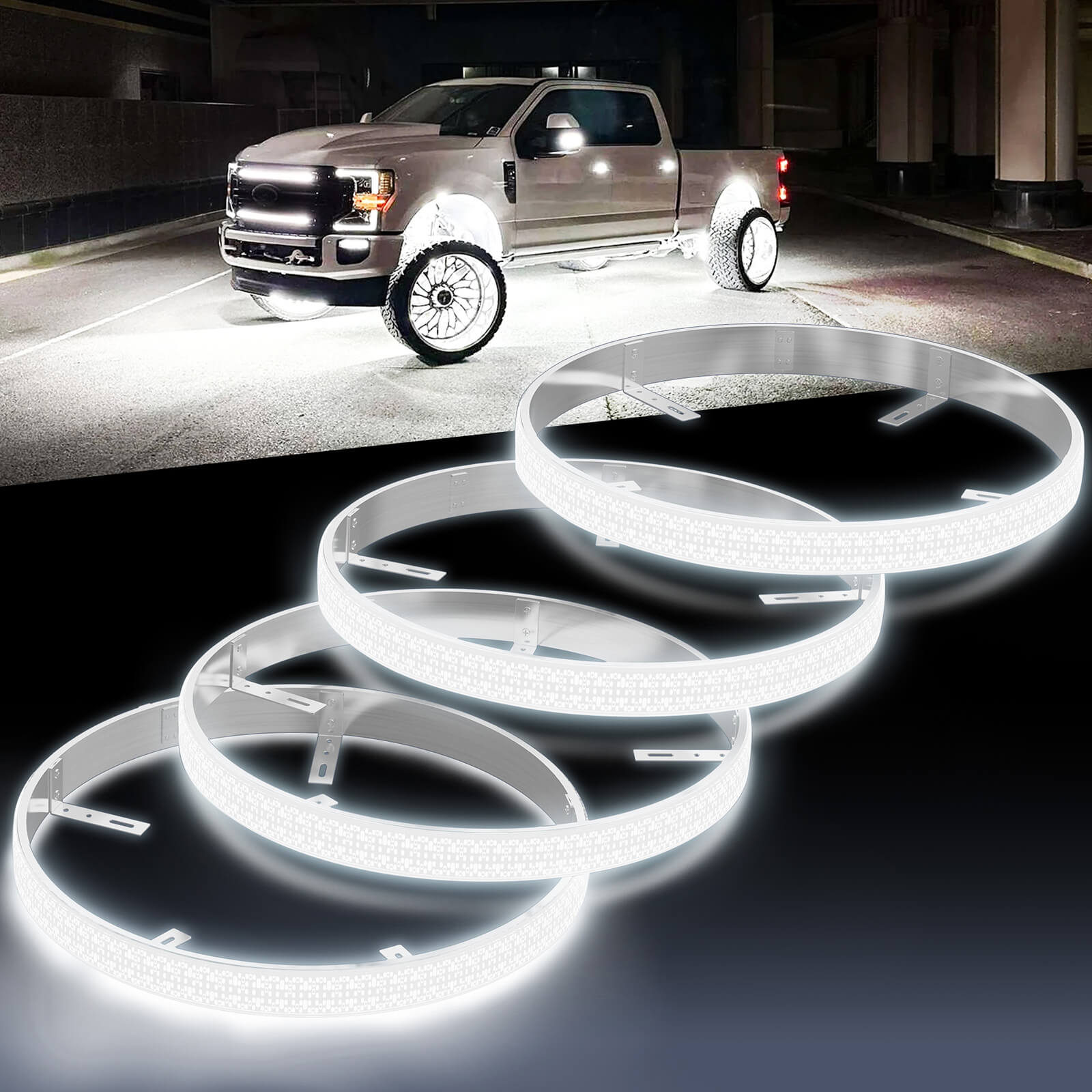 15.5"/17" 5-Row Pure White Wheel Lights, Ultra-Bright Wheel Ring Lights for for Truck SUV Car Offroad, IP68 Waterproof