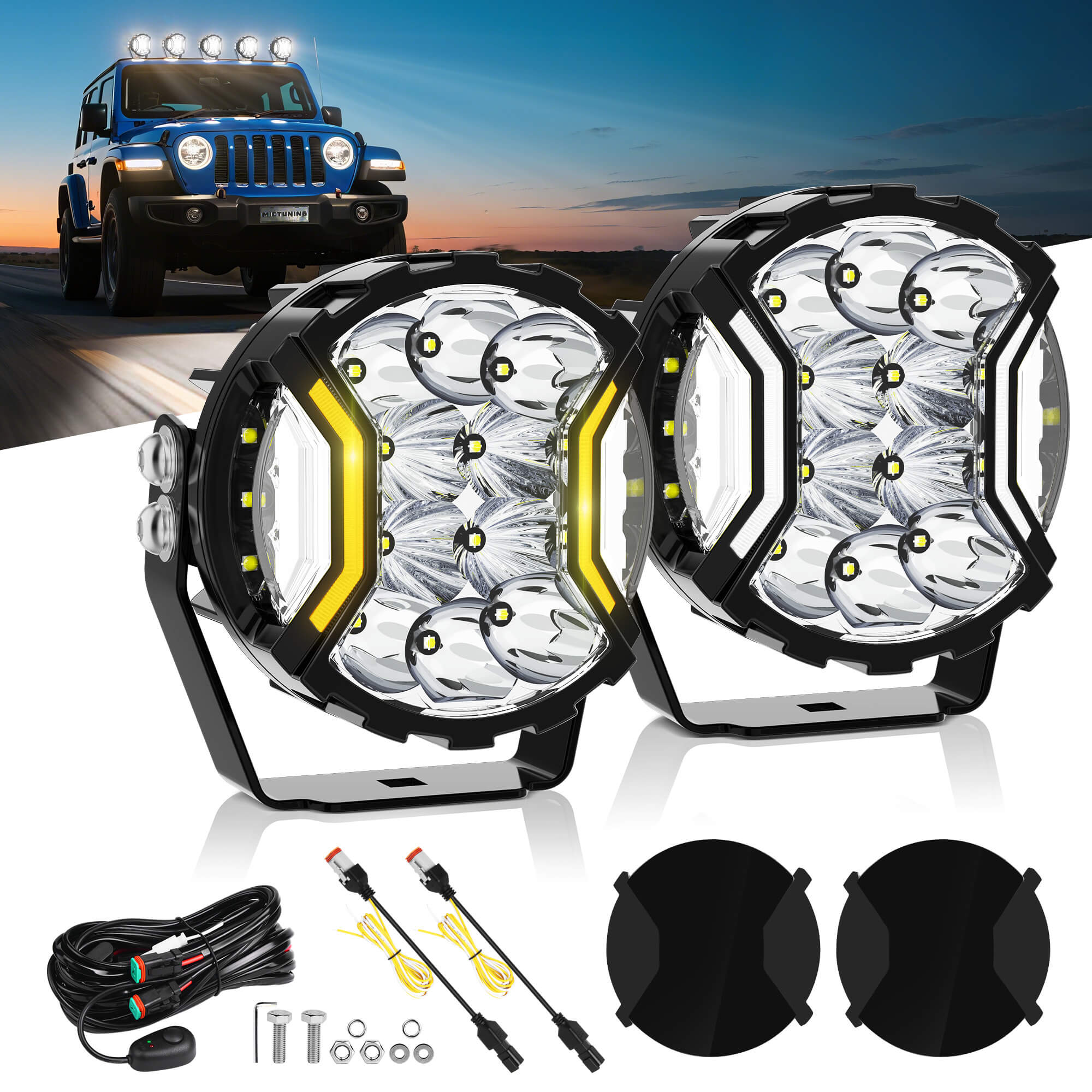 5 Inch 180W LED White Light Pods White DRL & Amber Turn