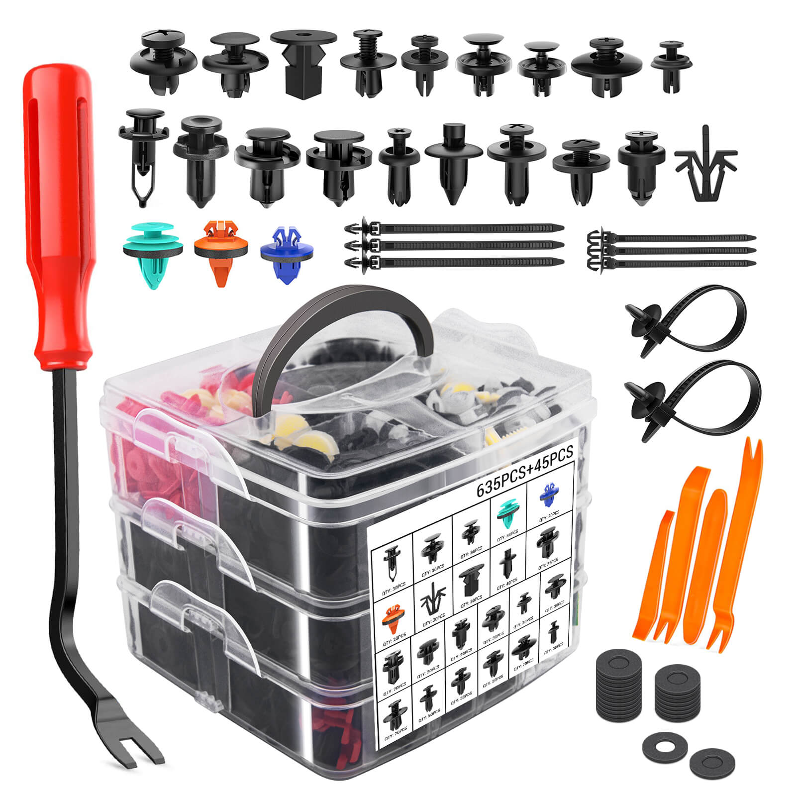 680pcs Car Mount Clips Auto Fasteners Removal Tool Kit, 22 Popular Size Bumper, Universal Mudguard Rivets Retainers Cable Ties