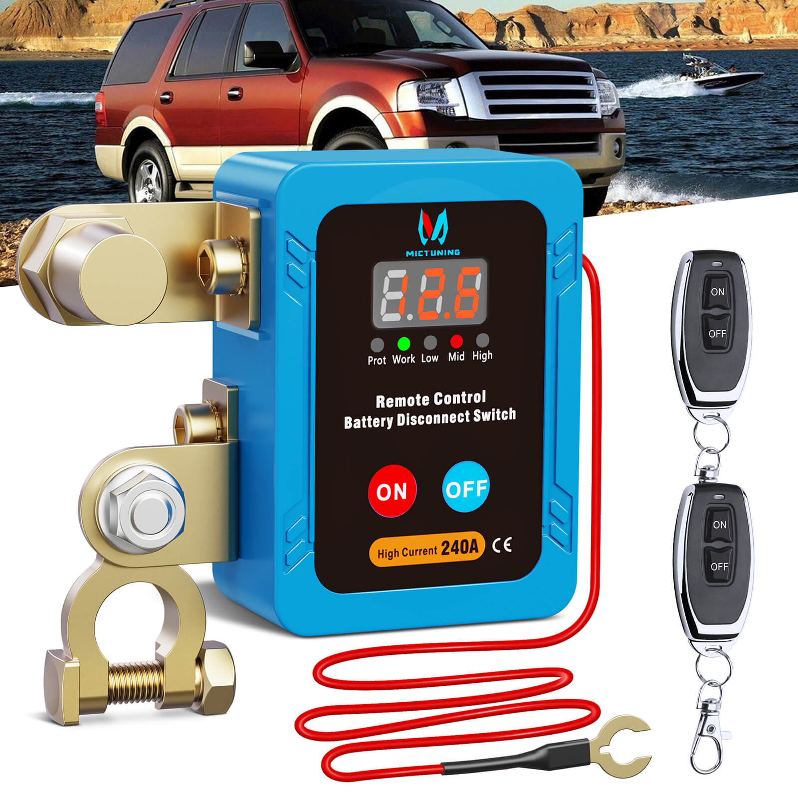 Kill Switch Remote Control 12V 240A Battery Disconnect Isolator Anti-Theft Switch with Digital Display LED Indicators Automatic Power Shut Off for RV Truck Camper Boat