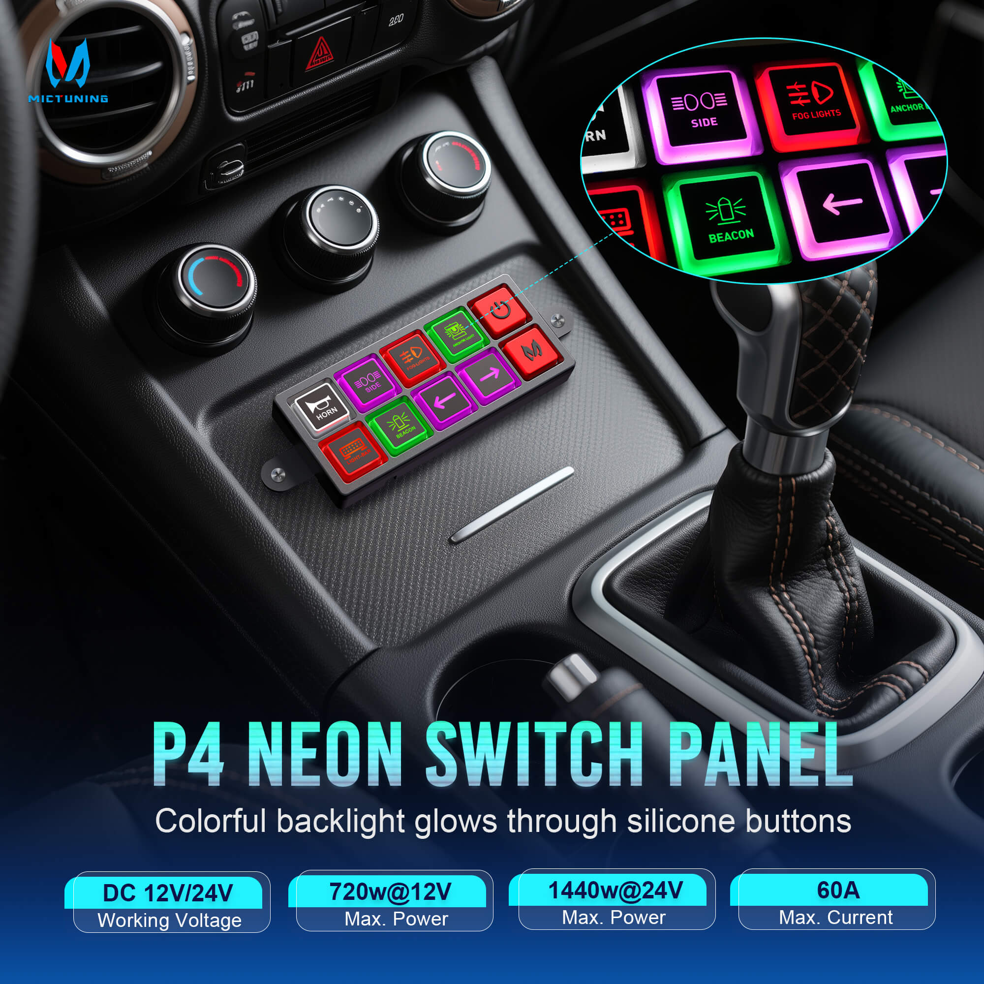 P4 Neon Switch Panel 4/8 Gang Universal Circuit Control Relay System Box, LED Backlit Silicone Buttons, Toggle On-Off Touch Pod