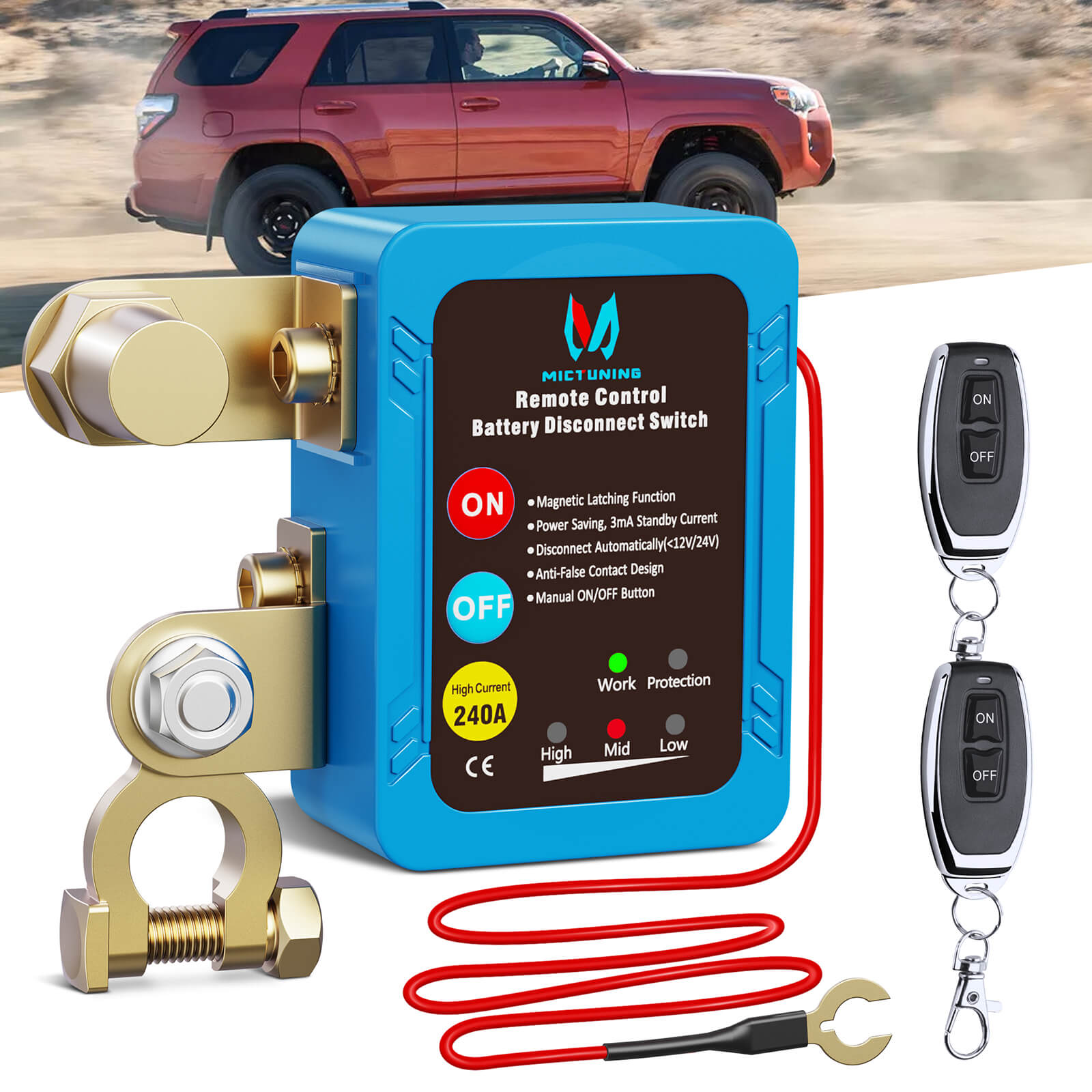 Kill Switch Remote Control 12V 240A Battery Disconnect Isolator Anti-Theft Switch LED Indicators Automatic Power Shut Off for RV Truck Camper Boat