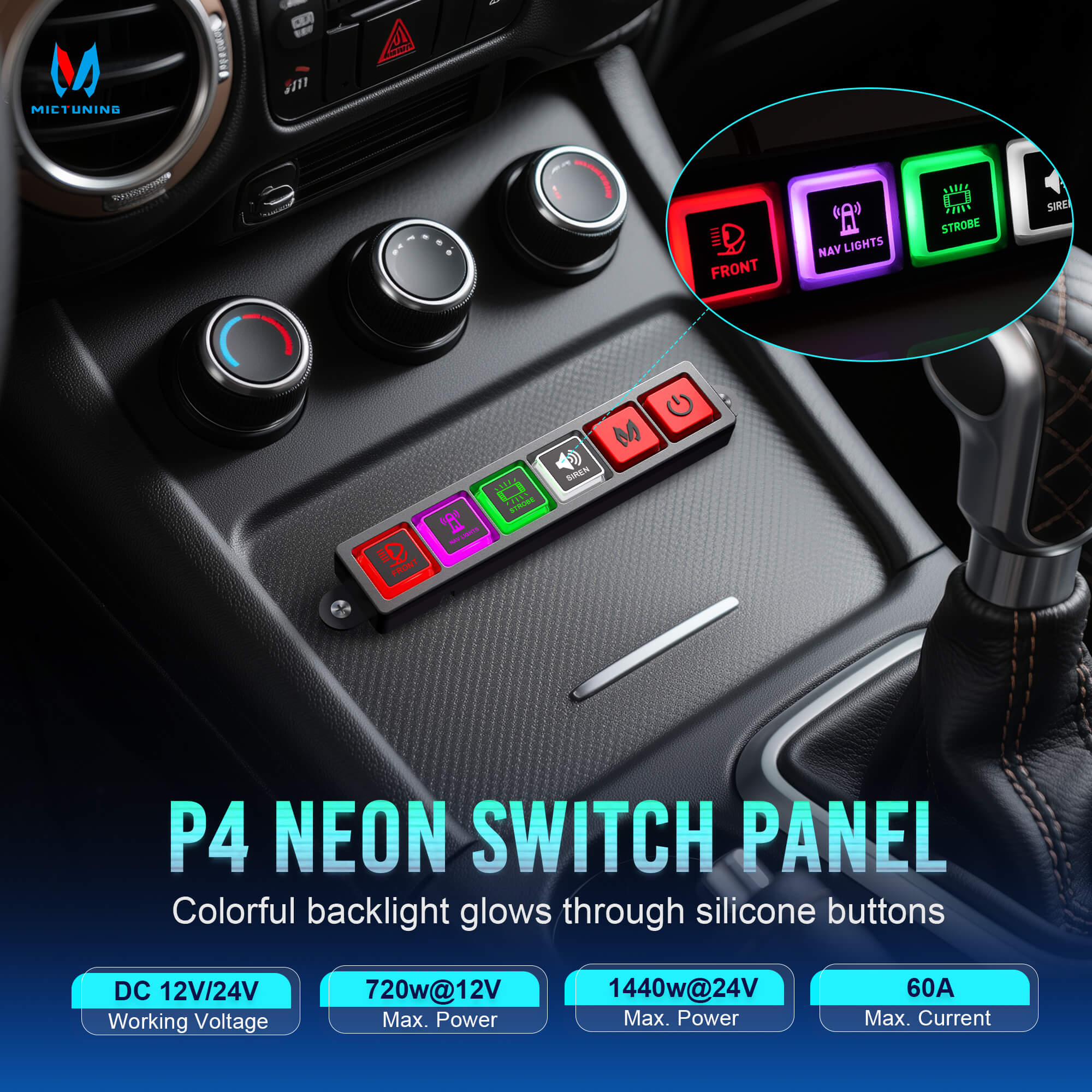 2025 All-New P4 Neon Switch Panel 4/8 Gang, LED Backlit Silicone Buttons, Universal Circuit Control Relay System Box, Toggle On-Off Touch Pod