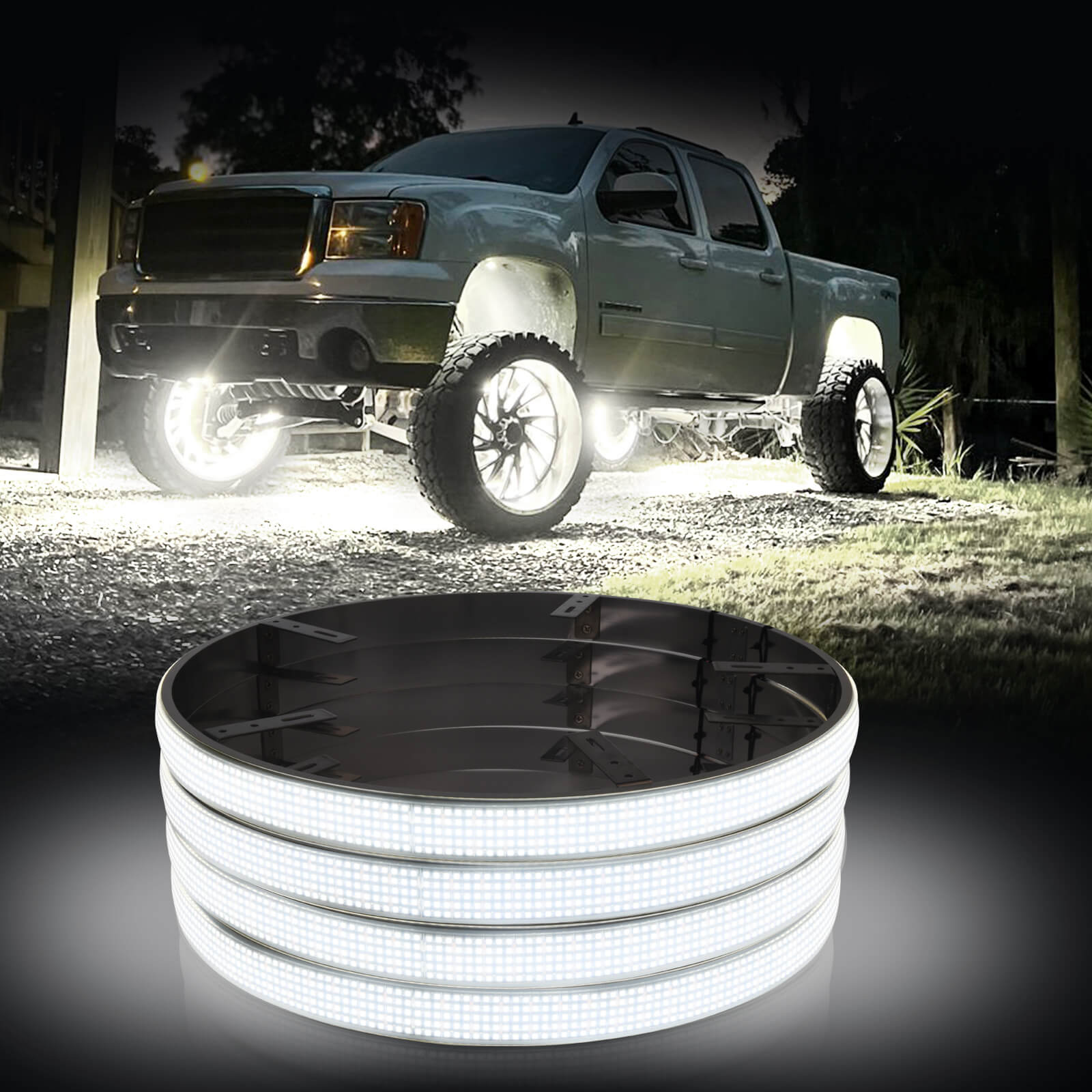 15.5"/17" 5-Row Pure White Wheel Lights, Ultra-Bright Wheel Ring Lights for for Truck SUV Car Offroad, IP68 Waterproof