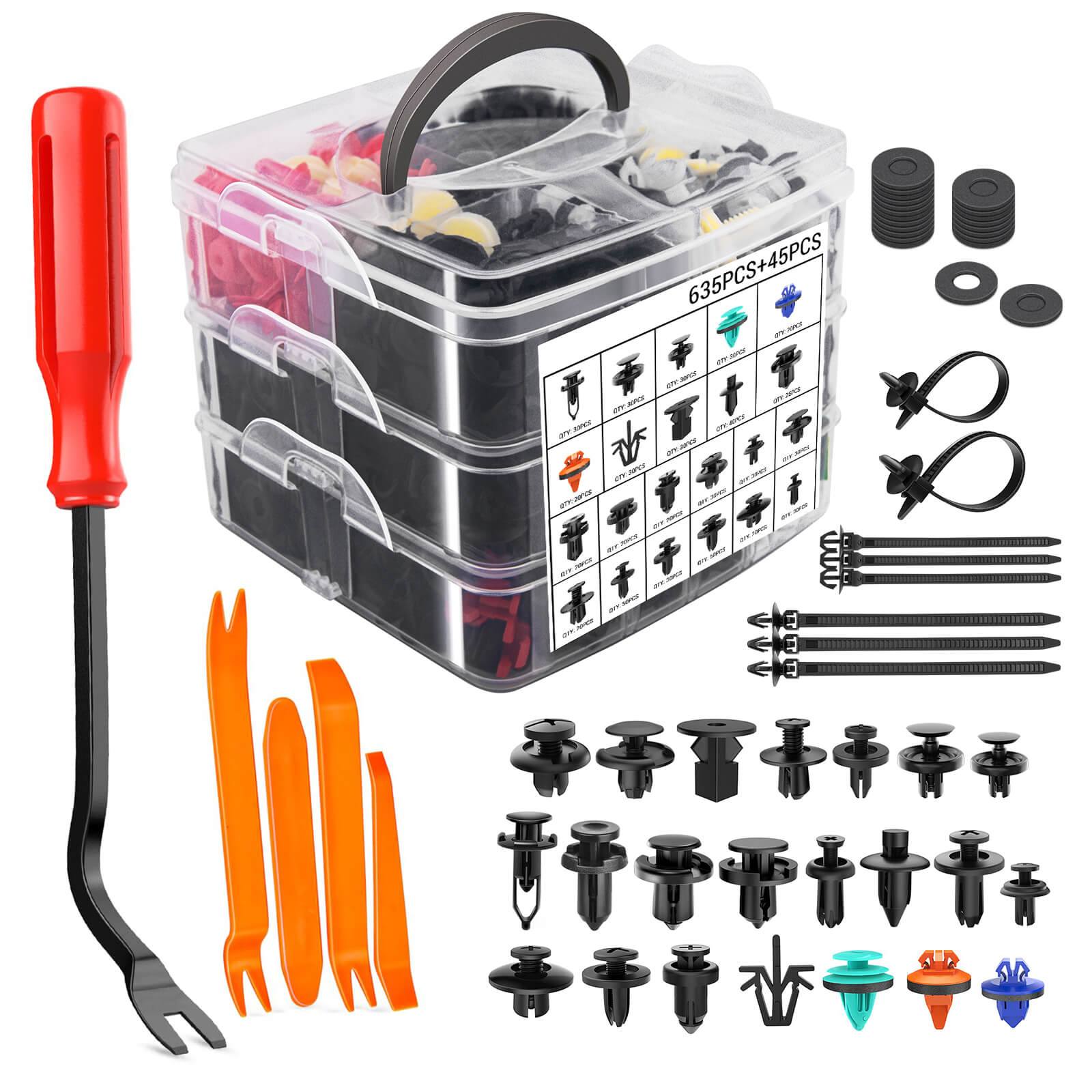 680pcs Car Mount Clips Auto Fasteners Removal Tool Kit, 22 Popular Size Bumper, Universal Mudguard Rivets Retainers Cable Ties