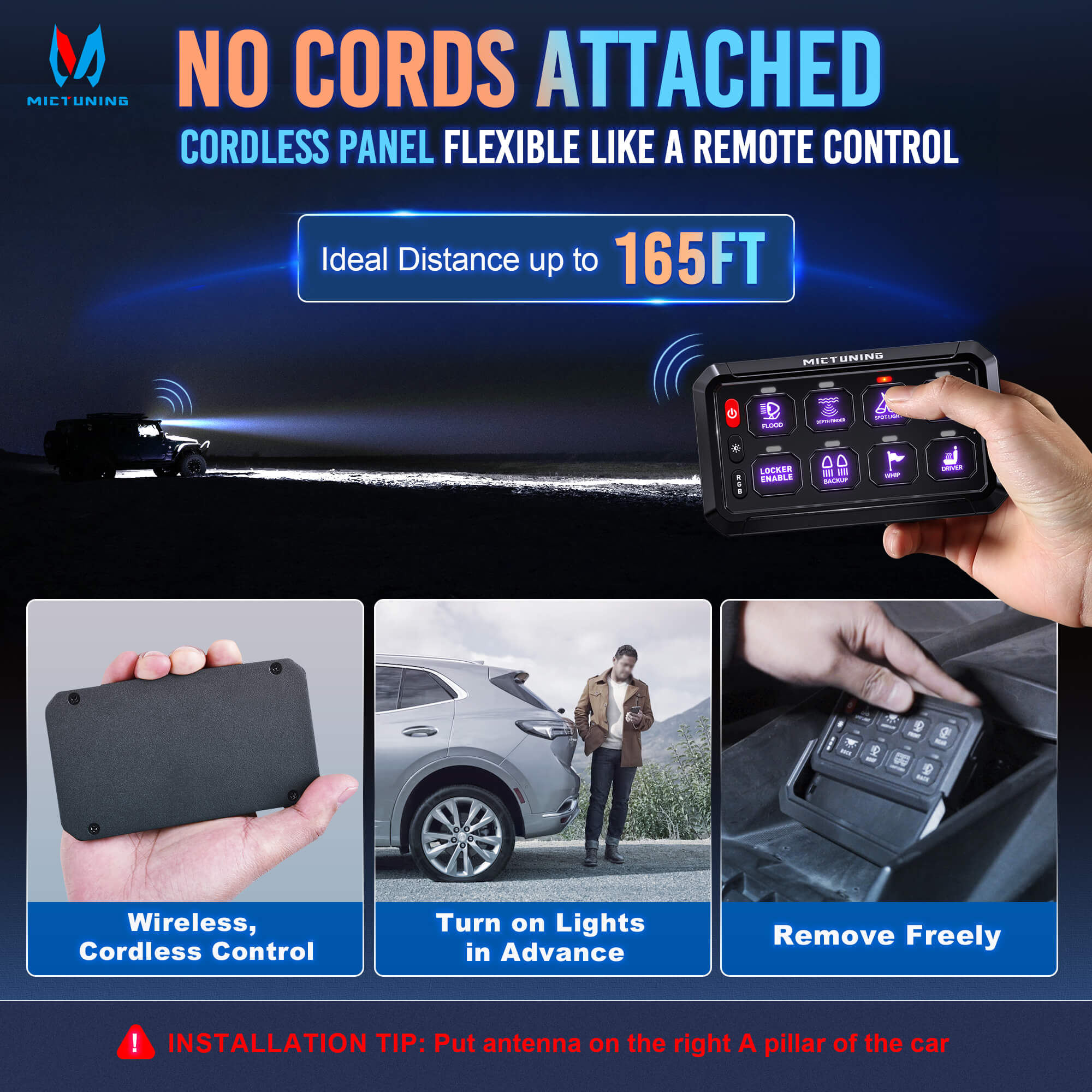 P1s-AC Wireless Cordless RGB Switch Panel 8/12 Gang, Up to 165FT/265FT Range, Aluminum Multifunction Removable Panel