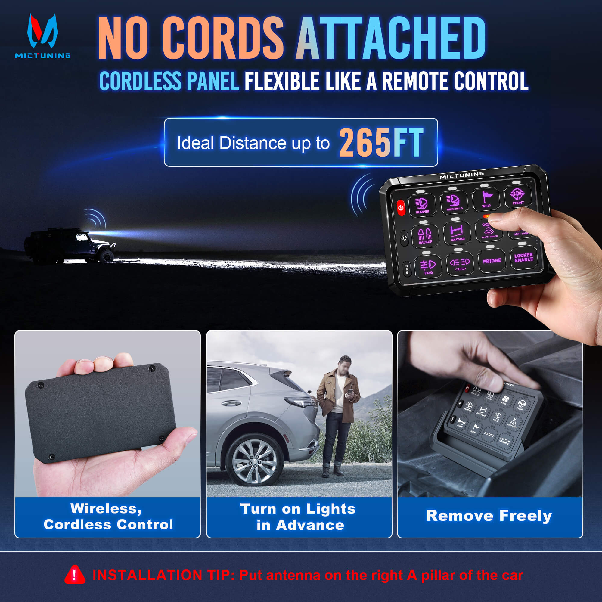 P1s-AC Wireless Cordless RGB Switch Panel 8/12 Gang, Up to 165FT/265FT Range, Aluminum Multifunction Removable Panel