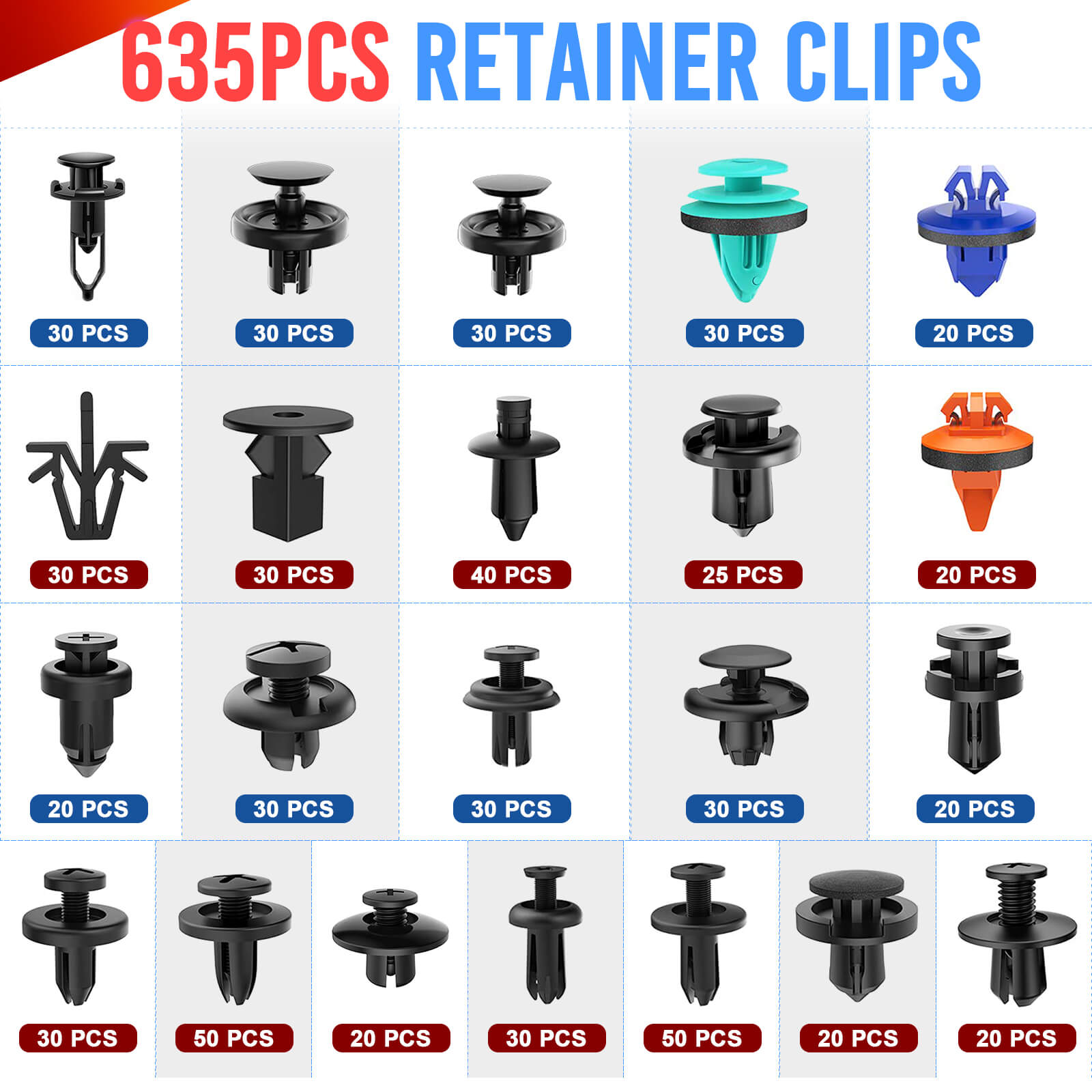680pcs Car Mount Clips Auto Fasteners Removal Tool Kit, 22 Popular Size Bumper, Universal Mudguard Rivets Retainers Cable Ties