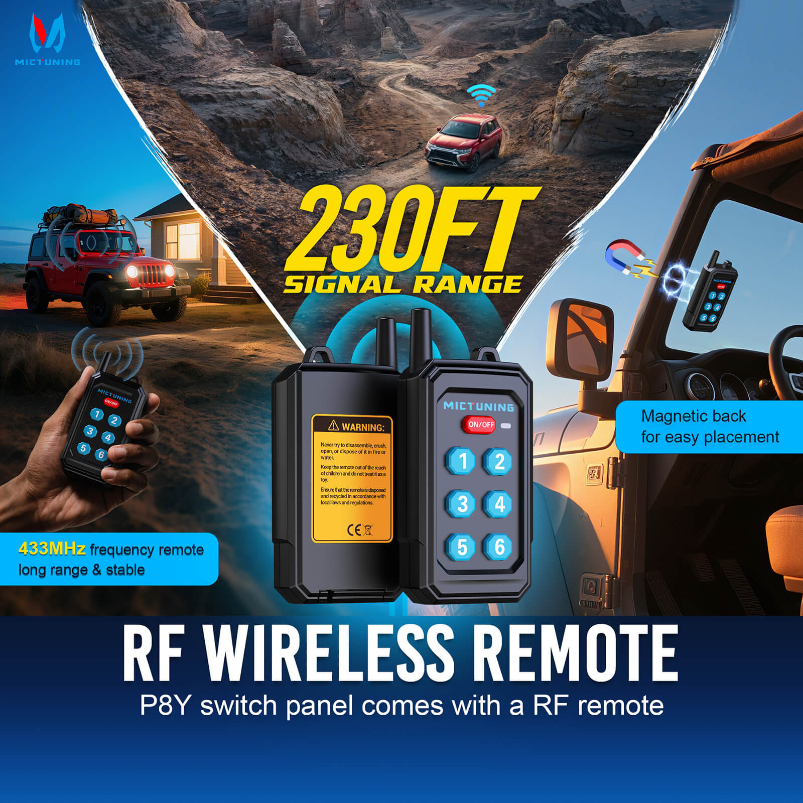 P8Y Ultra RGB Switch Panel with App & 230FT Remote Control, 6/8 Gang, IP67 Waterproof, Auto-Dimming