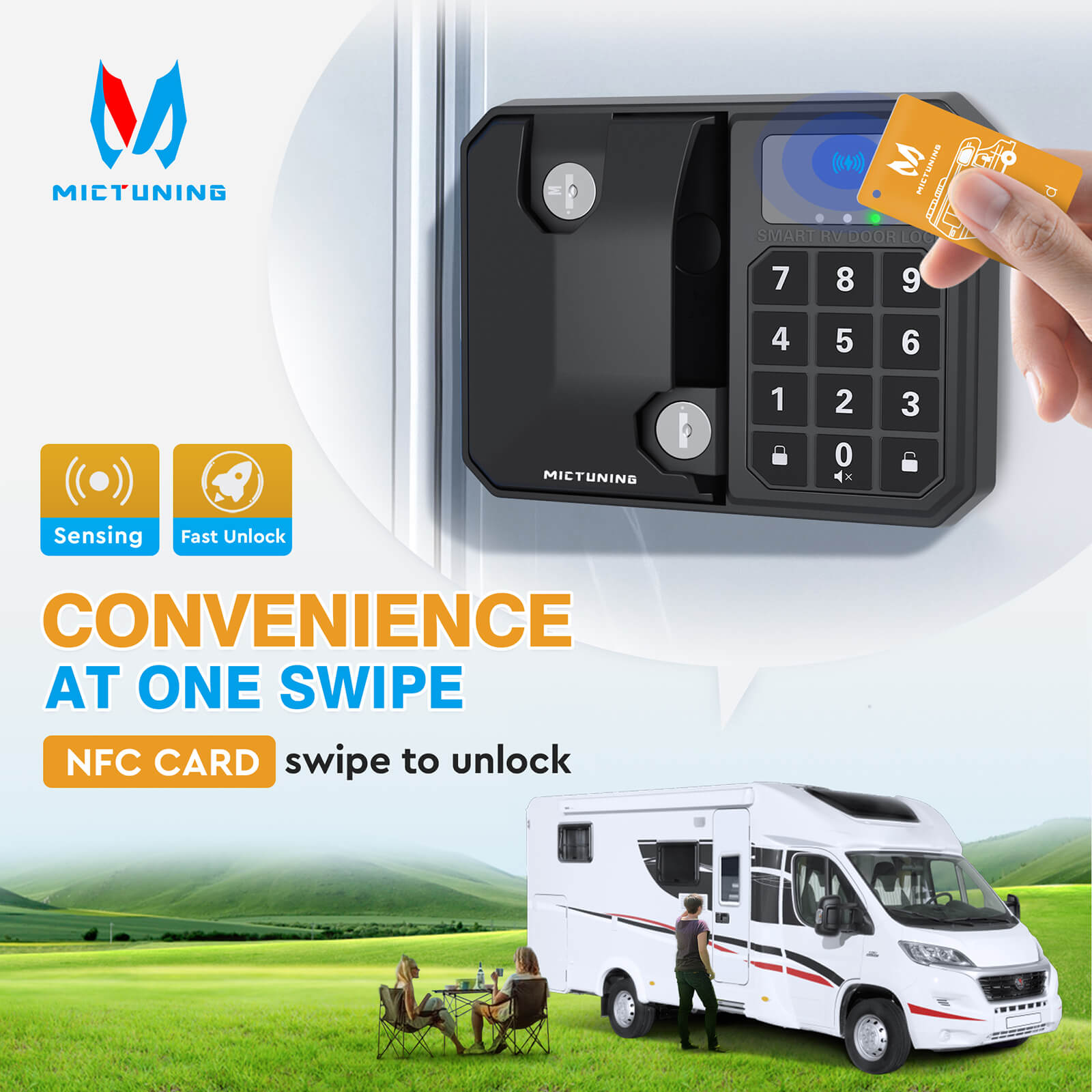 2025 Upgraded Keyless RV Door Lock Replacement, 10 Digits LED Keypad, Wireless Key Fob, Electronic NFC & Mechanical Key