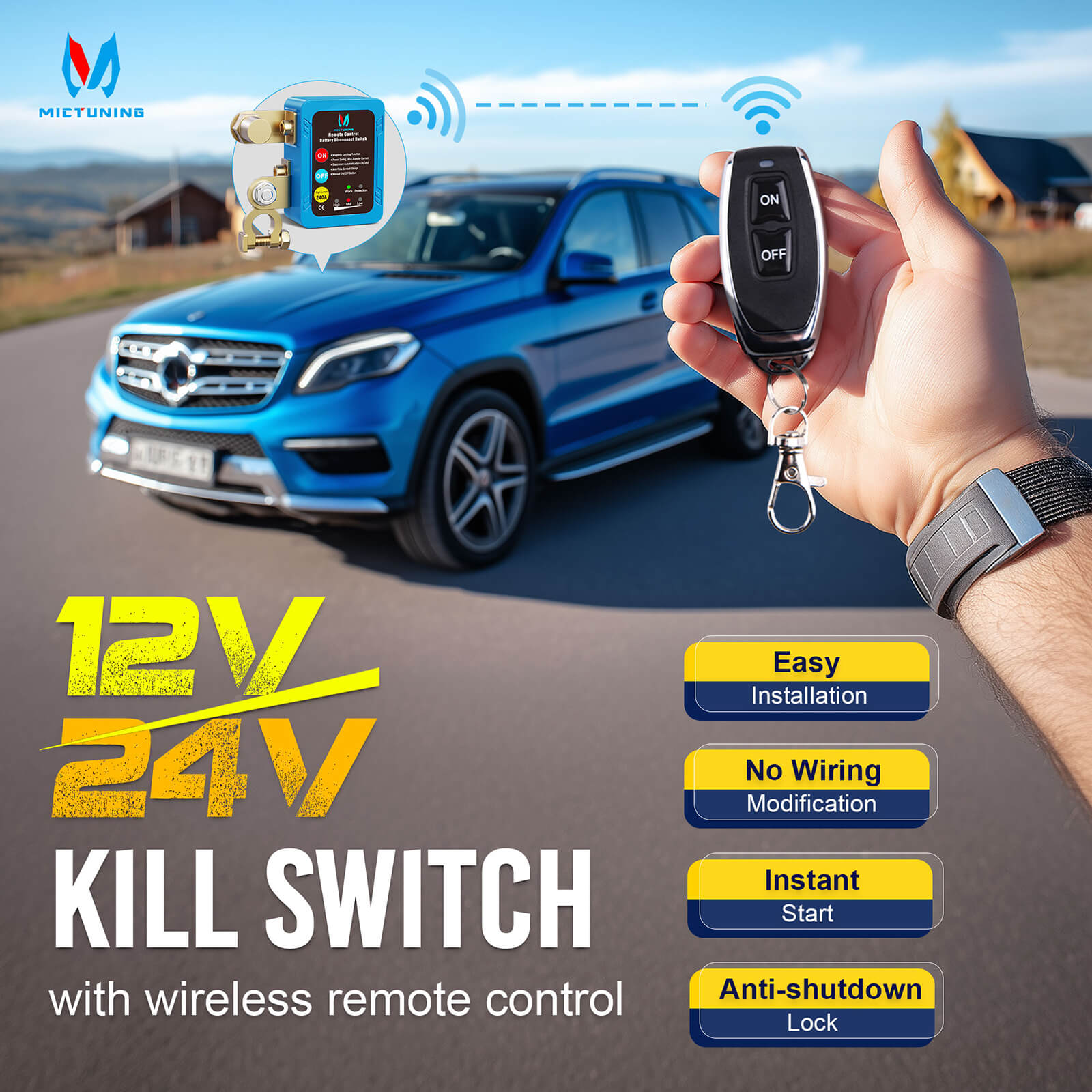 Kill Switch Remote Control 12V 240A Battery Disconnect Isolator Anti-Theft Switch LED Indicators Automatic Power Shut Off for RV Truck Camper Boat