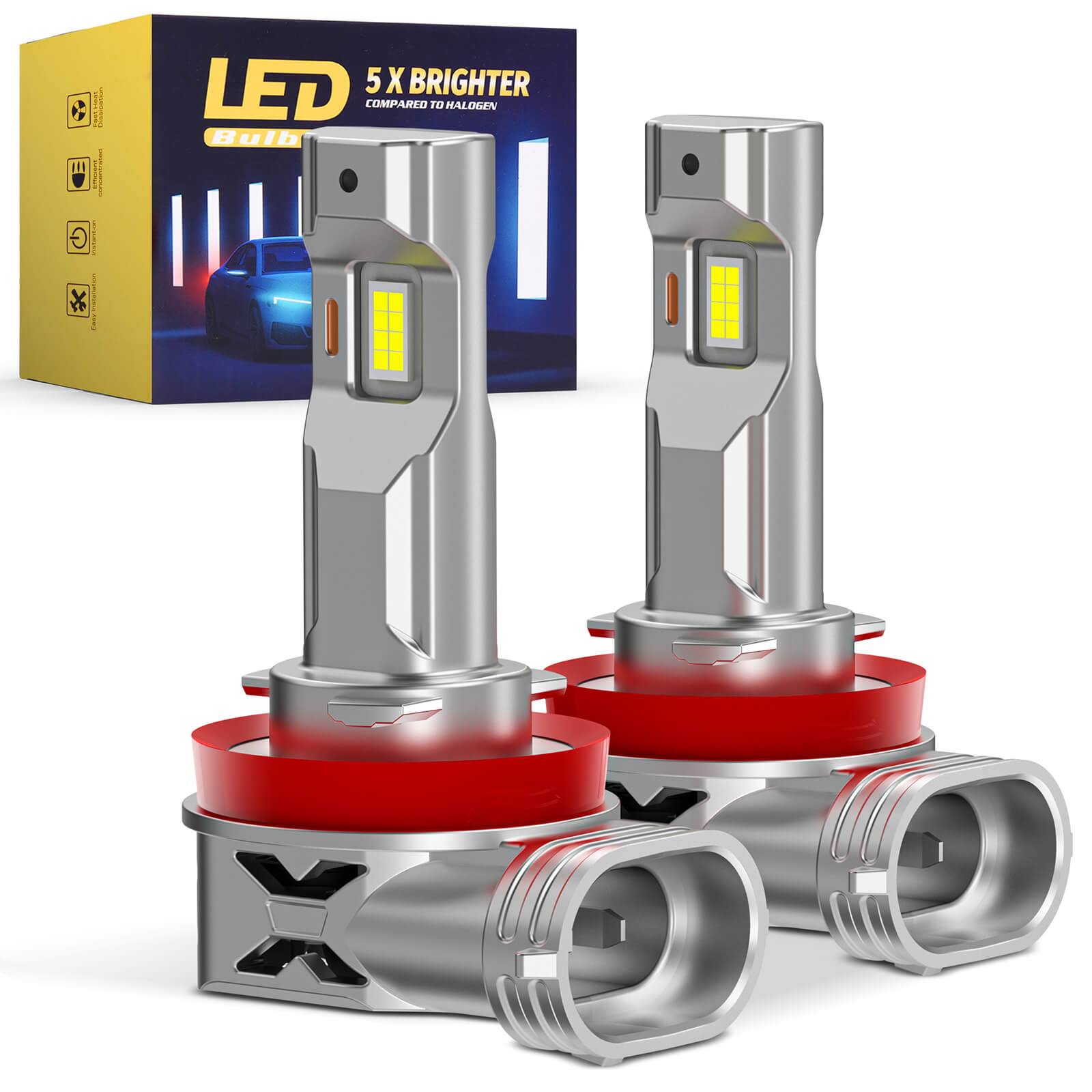 H8/H9/H11/H16 LED Headlight Light Bulbs, Super Bright 8000LM 6000K White with Cooling Fan, 1:1 Mini Size Plug and Play Car Fog Light, Pack of 2