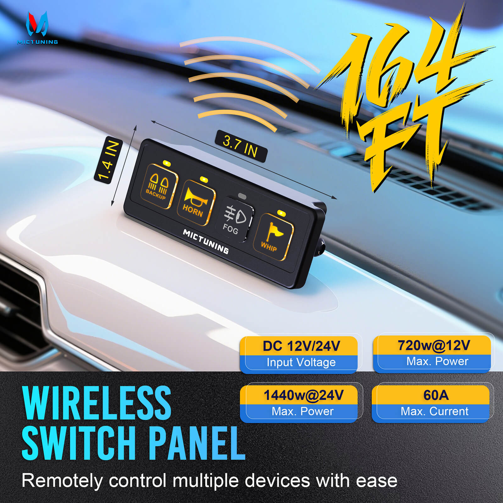 BA40/BA60 Wireless Switch Panel 4 Gang/6 Gang, Up to 164FT Range, 12V 60A Auxiliary Car Switch Panel