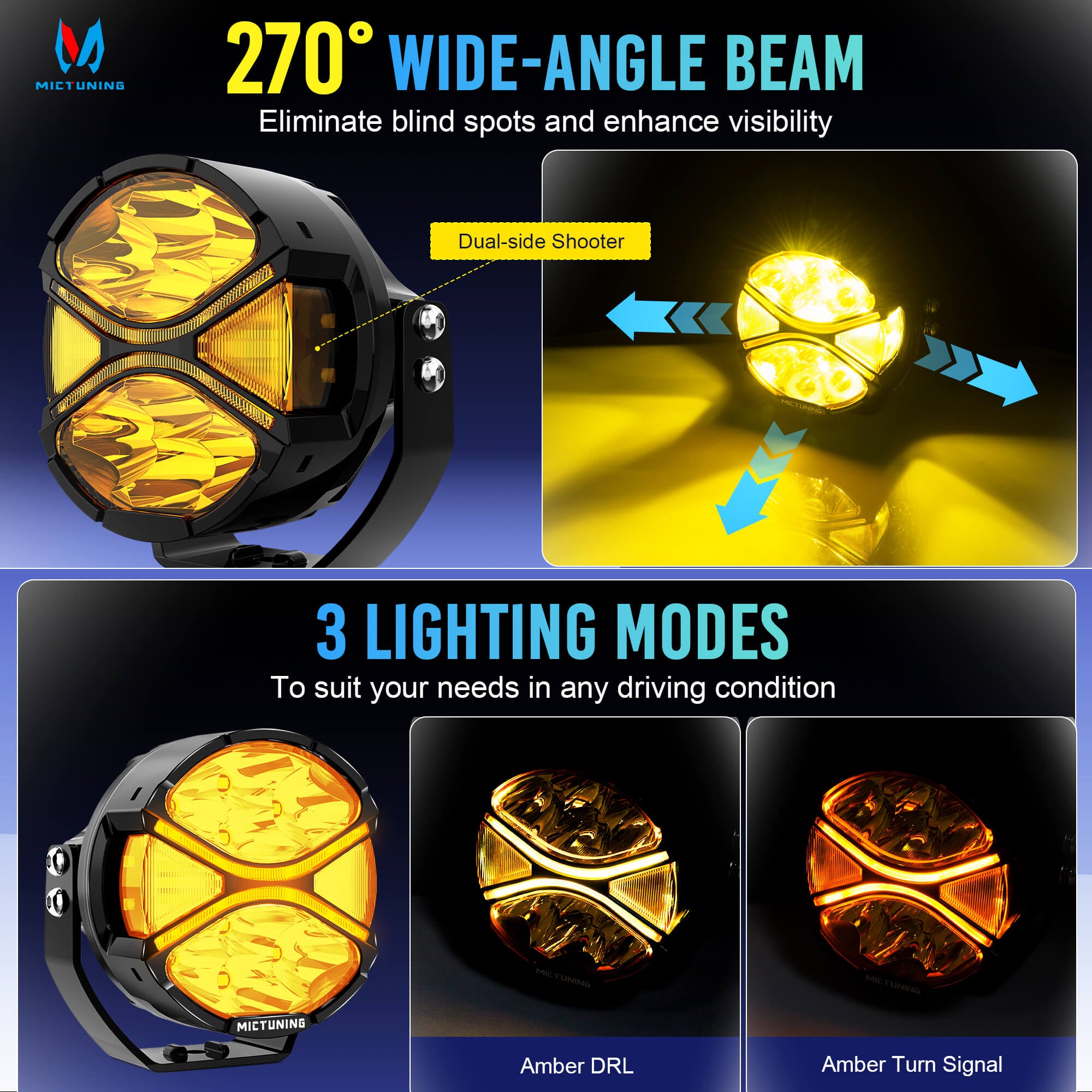 K6 4 Inch 160W LED Light Pods White/Amber - 270° Side Shooter with DRL & Turn Signal, Offroad Driving Ditch Lights w/ Covers, 2PC