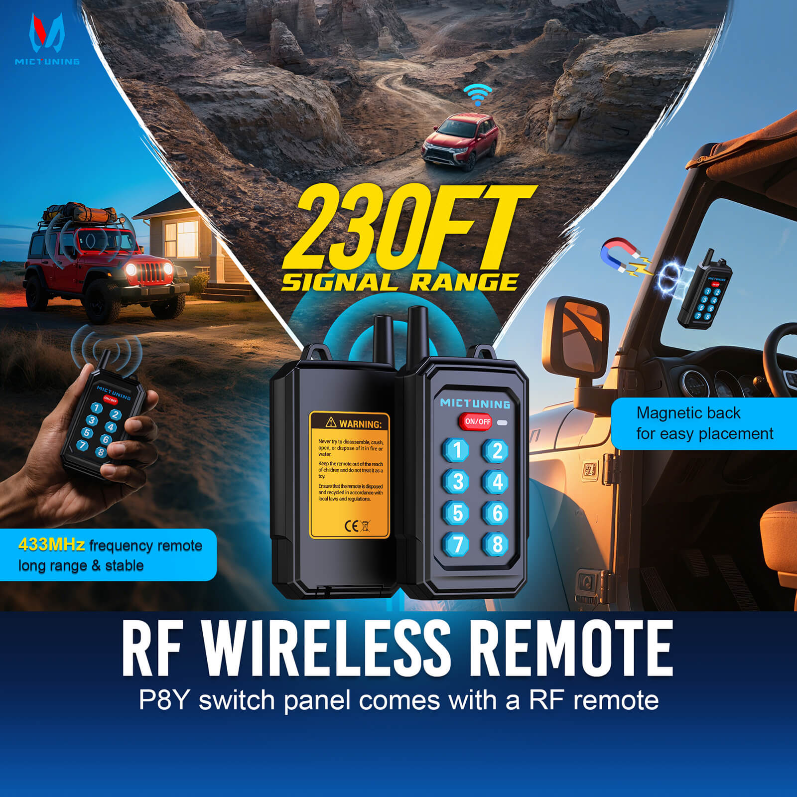 P8Y Ultra RGB Switch Panel with App & 230FT Remote Control, 6/8 Gang, IP67 Waterproof, Auto-Dimming