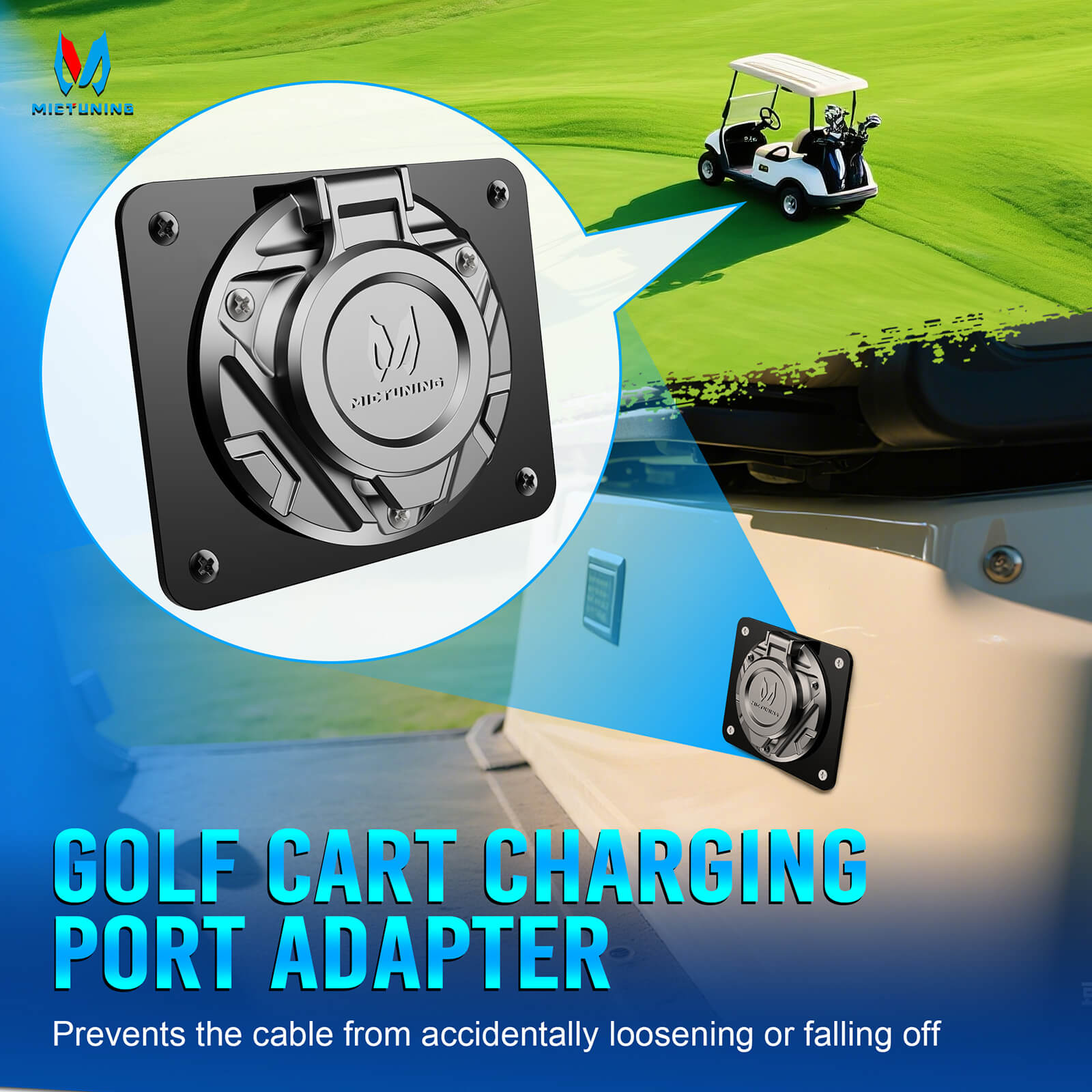 Golf Cart Charging Port Adapter 3 Holes/4 Holes, Compatible with EZGO TXT EZ-GO Golf Cart, 110V AC 36V Adapter Plate for Lithium Battery Conversion and On Board Charging