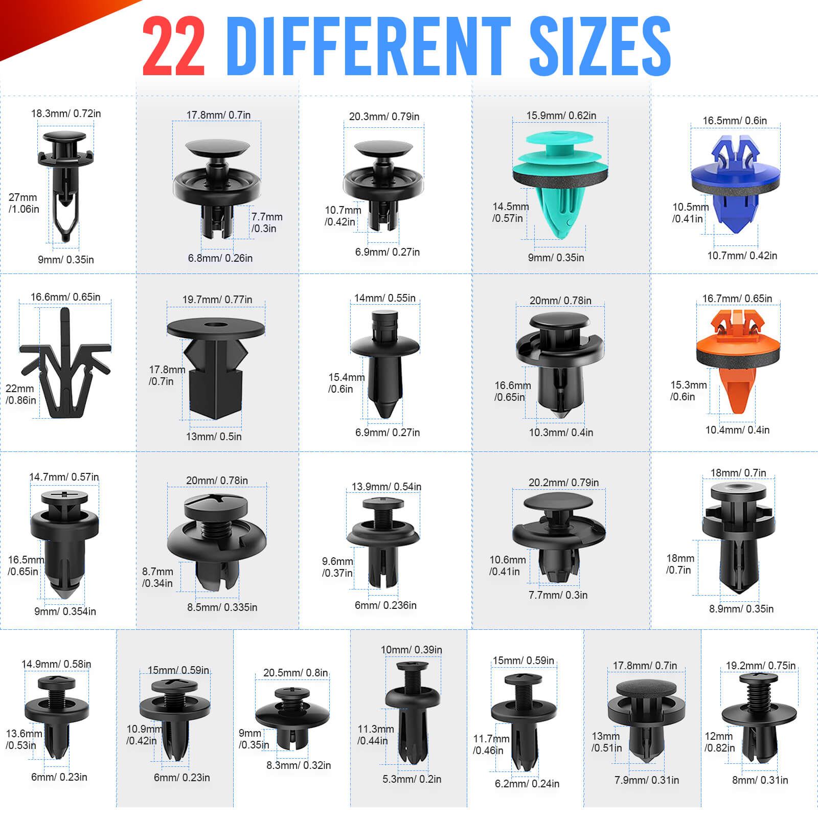 680pcs Car Mount Clips Auto Fasteners Removal Tool Kit, 22 Popular Size Bumper, Universal Mudguard Rivets Retainers Cable Ties