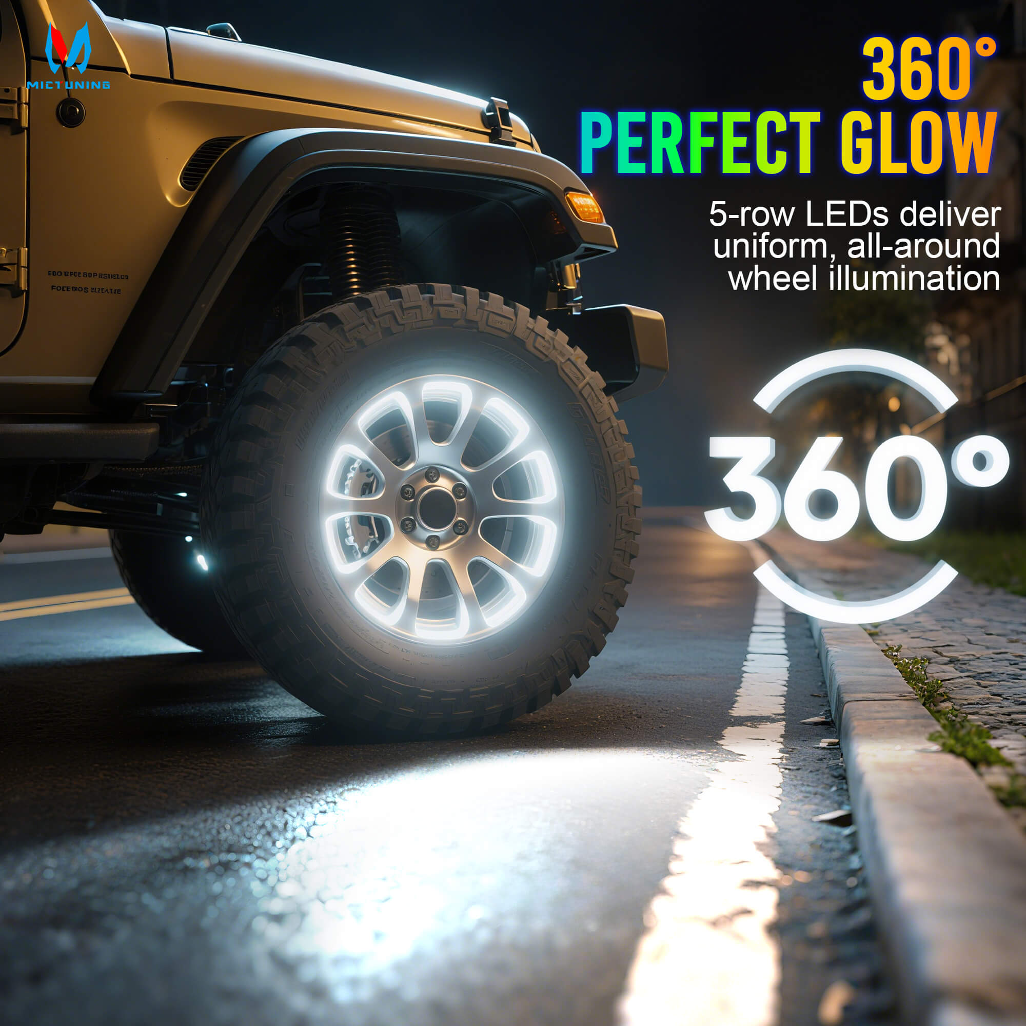 15.5"/17" 5-Row Pure White Wheel Lights, Ultra-Bright Wheel Ring Lights for for Truck SUV Car Offroad, IP68 Waterproof