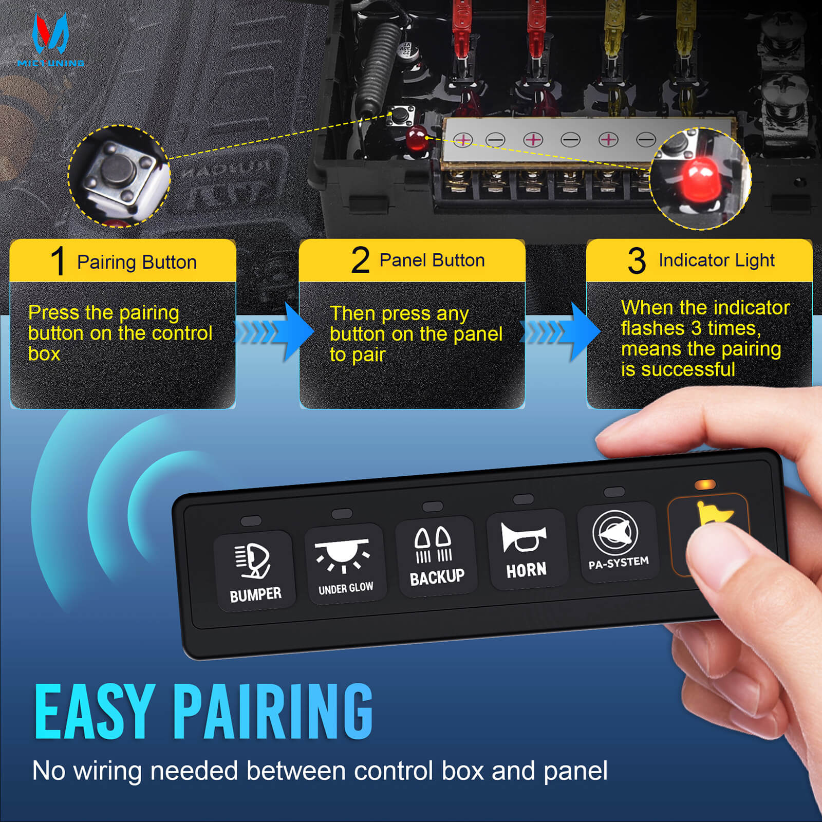 BA40/BA60 Wireless Switch Panel 4 Gang/6 Gang, Up to 164FT Range, 12V 60A Auxiliary Car Switch Panel