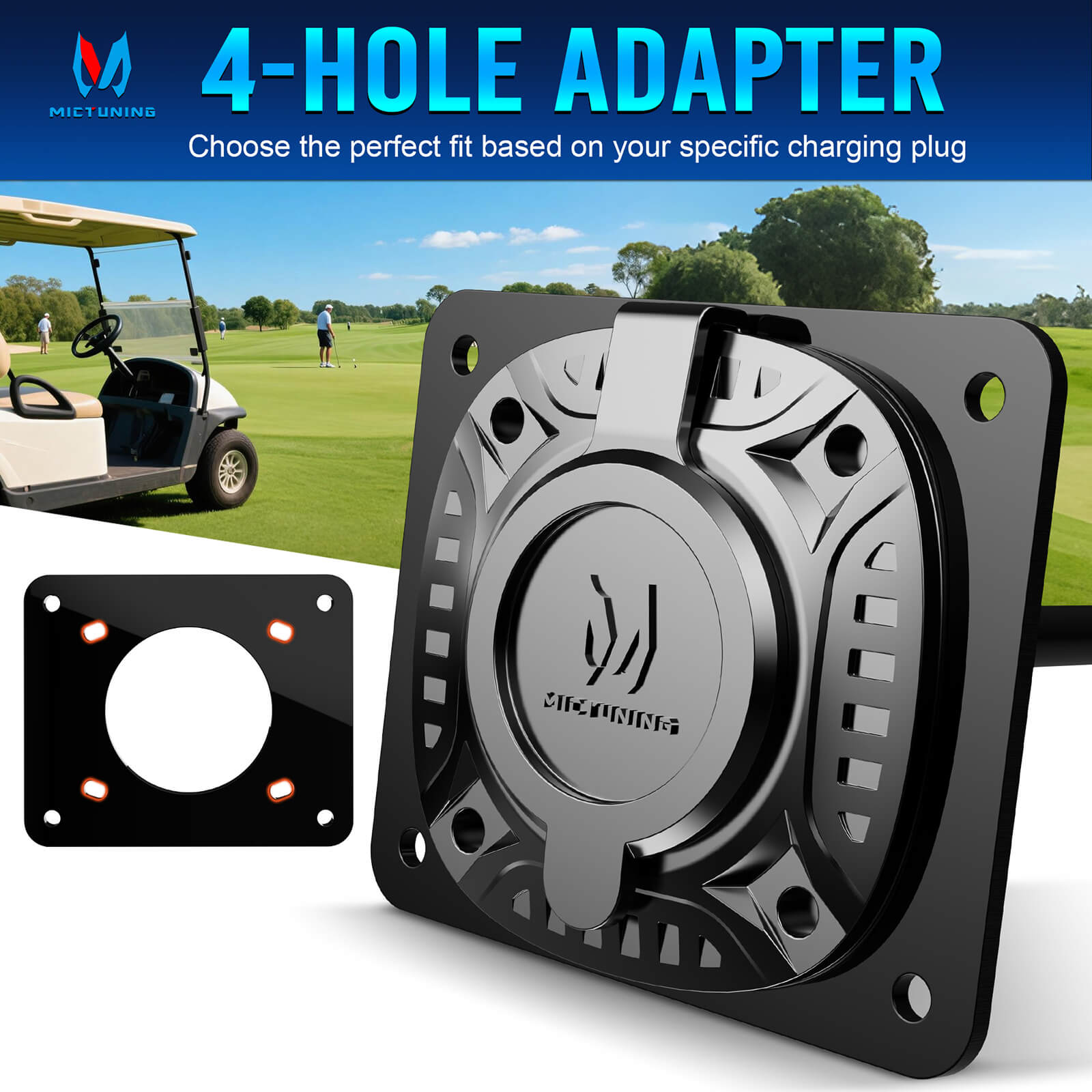 Golf Cart Charging Port Adapter 3 Holes/4 Holes, Compatible with EZGO TXT EZ-GO Golf Cart, 110V AC 36V Adapter Plate for Lithium Battery Conversion and On Board Charging