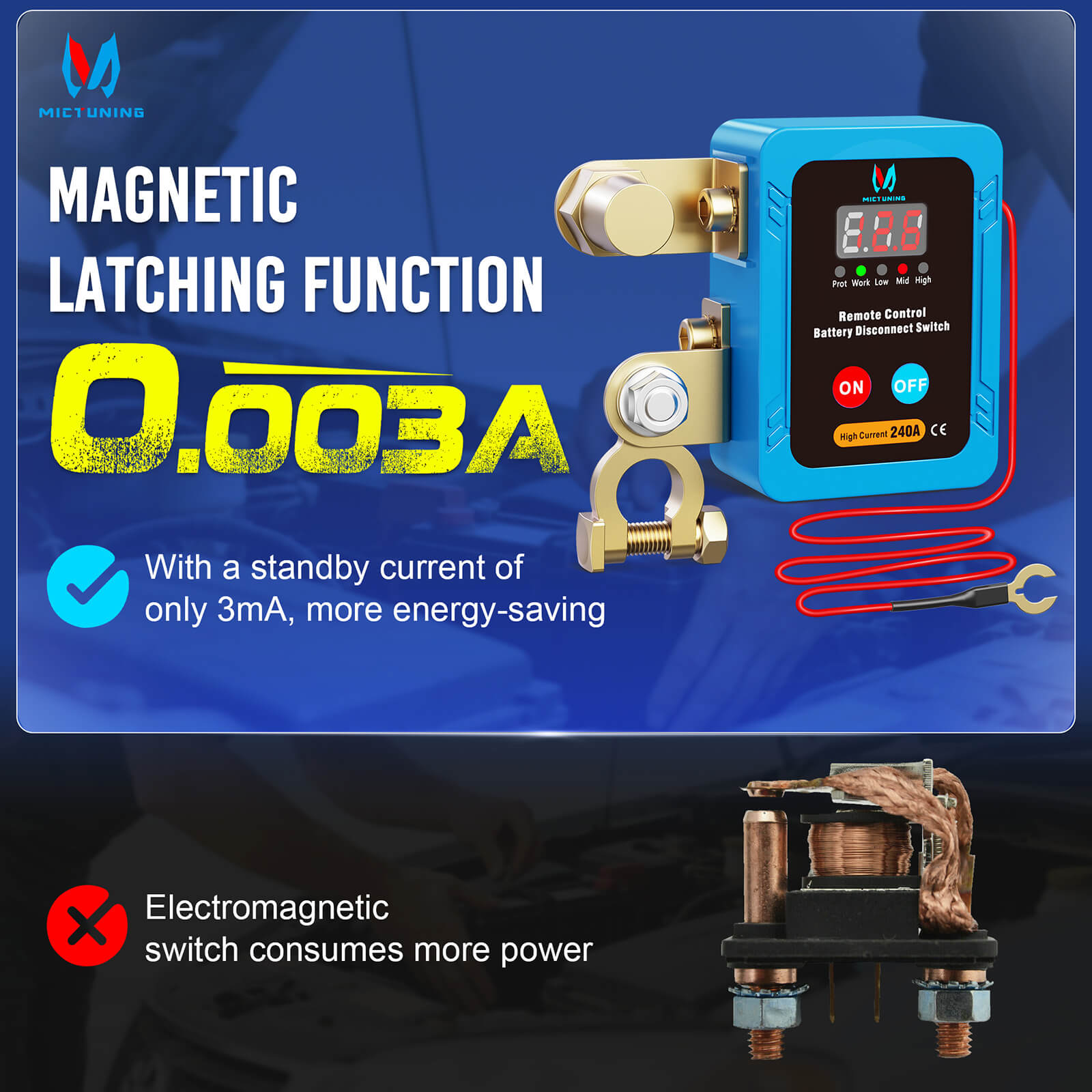 Kill Switch Remote Control 12V 240A Battery Disconnect Isolator Anti-Theft Switch with Digital Display LED Indicators Automatic Power Shut Off for RV Truck Camper Boat