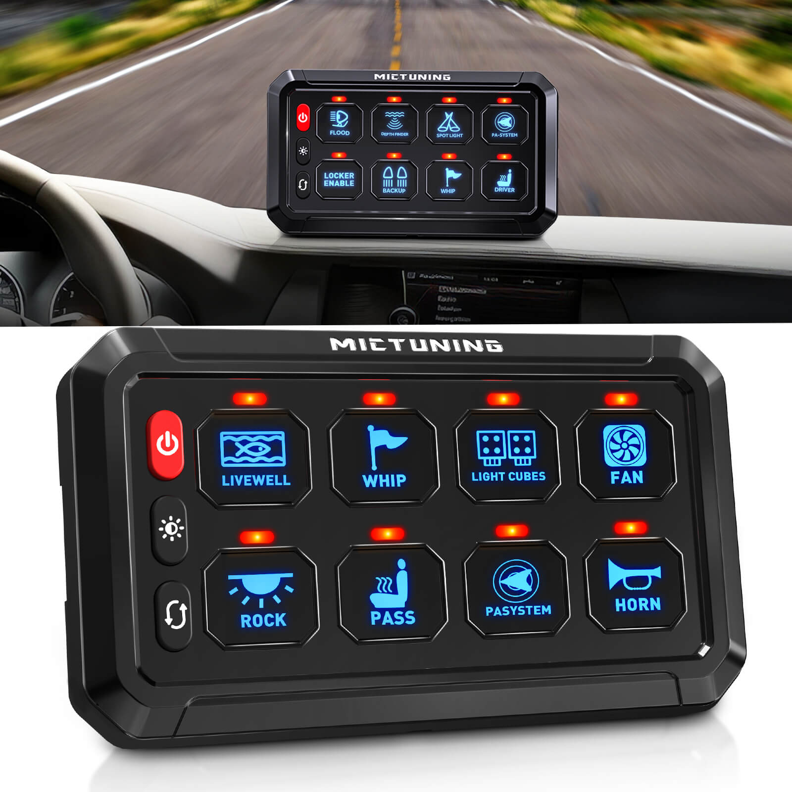 Upgraded P1s-X Blue/Green 5" 8/12 Gang Switch Panel Circuit Control Relay Box, Toggle On-Off Strobe Flash Momentary