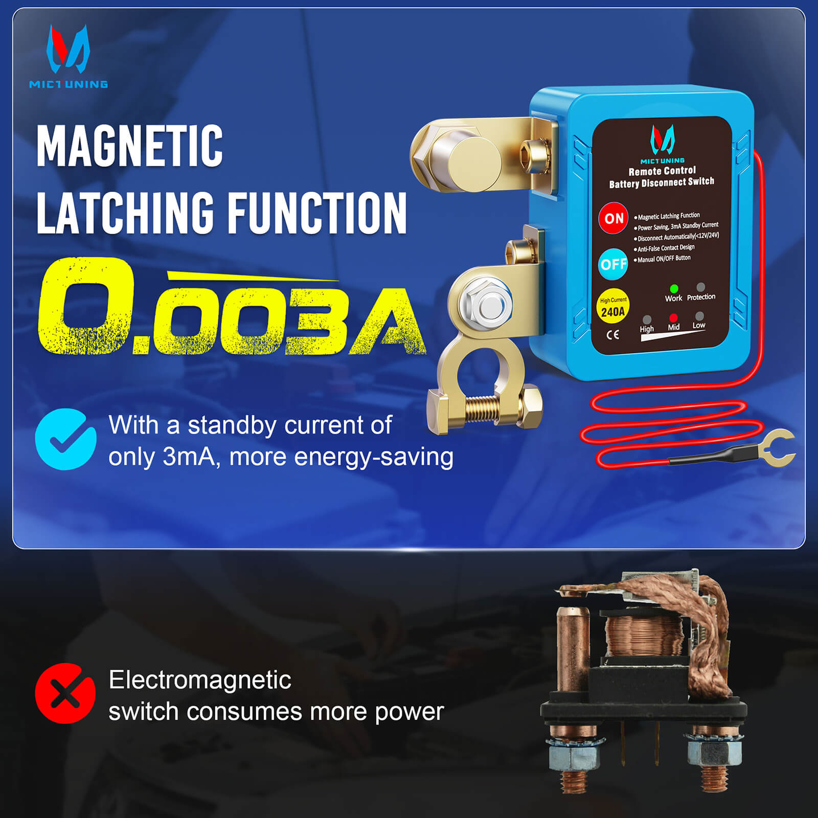 Kill Switch Remote Control 12V 240A Battery Disconnect Isolator Anti-Theft Switch LED Indicators Automatic Power Shut Off for RV Truck Camper Boat