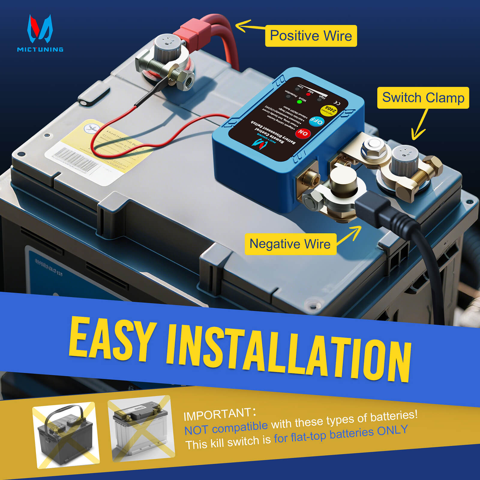 Kill Switch Remote Control 12V 240A Battery Disconnect Isolator Anti-Theft Switch LED Indicators Automatic Power Shut Off for RV Truck Camper Boat