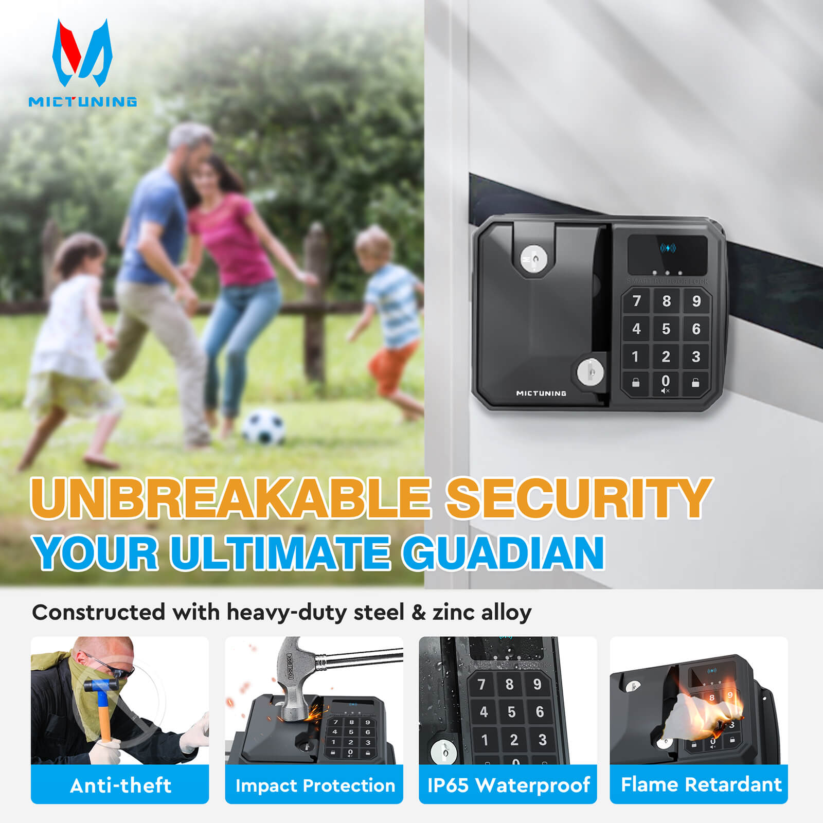 2025 Upgraded Keyless RV Door Lock Replacement, 10 Digits LED Keypad, Wireless Key Fob, Electronic NFC & Mechanical Key