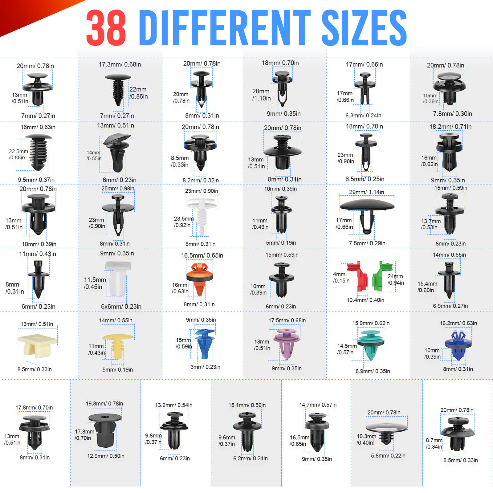 1295pcs Car Mount Clips Auto Fasteners Removal Tool Kit, 37 Popular Size Bumper, Universal Mudguard Rivets Retainers Cable Ties