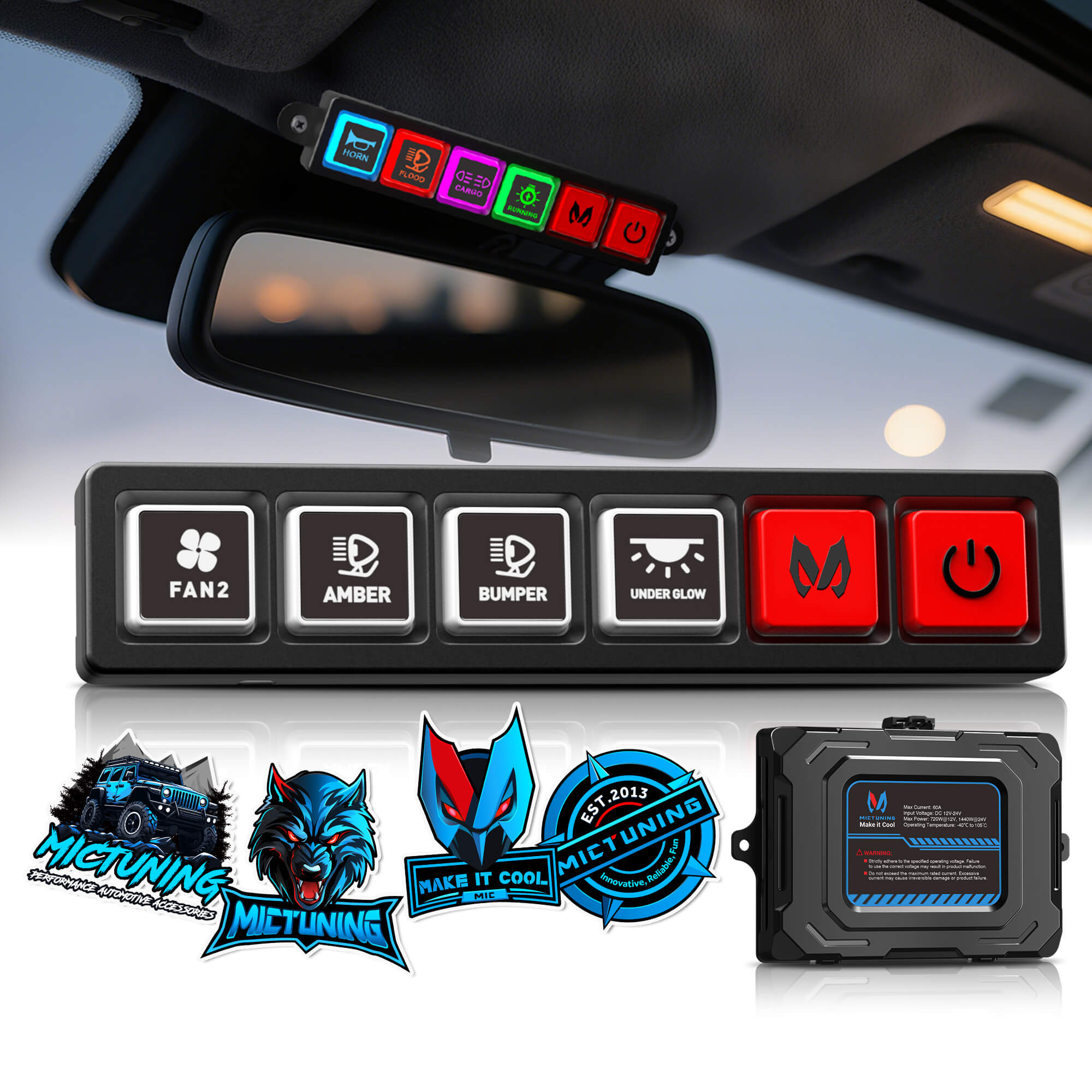 2025 All-New P4 Neon Switch Panel 4/8 Gang, LED Backlit Silicone Buttons, Universal Circuit Control Relay System Box, Toggle On-Off Touch Pod