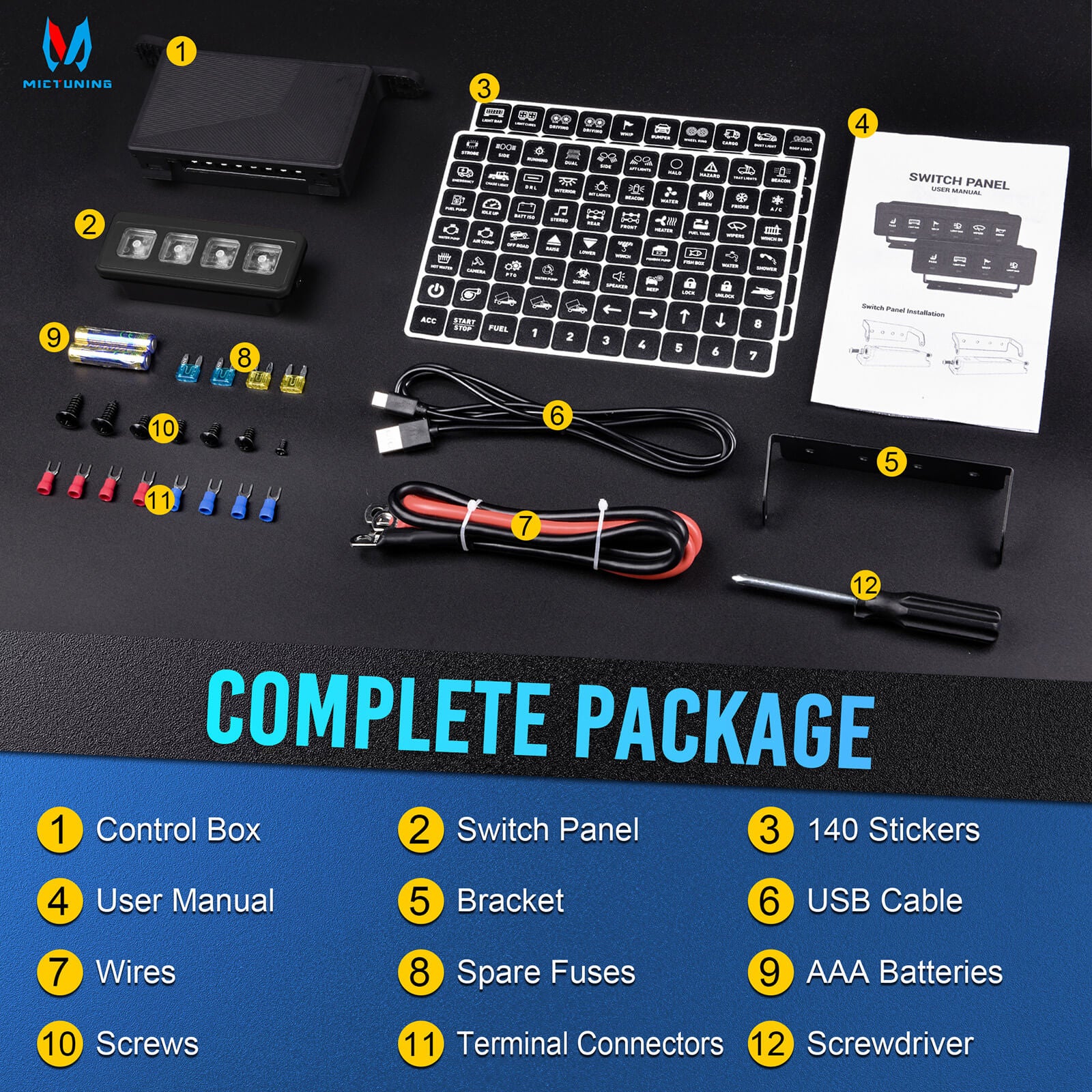 BA40/BA60 Wireless Switch Panel 4 Gang/6 Gang, Up to 164FT Range, 12V 60A Auxiliary Car Switch Panel