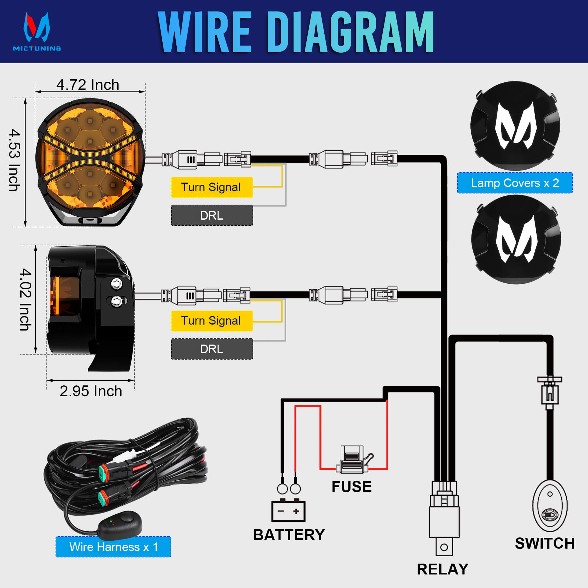 K6 4 Inch 160W LED Light Pods White/Amber - 270° Side Shooter with DRL & Turn Signal, Offroad Driving Ditch Lights w/ Covers, 2PC