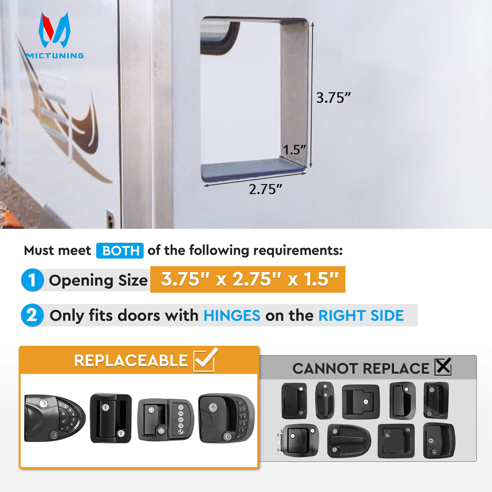 2025 Upgraded Keyless RV Door Lock Replacement, 10 Digits LED Keypad, Wireless Key Fob, Electronic NFC & Mechanical Key