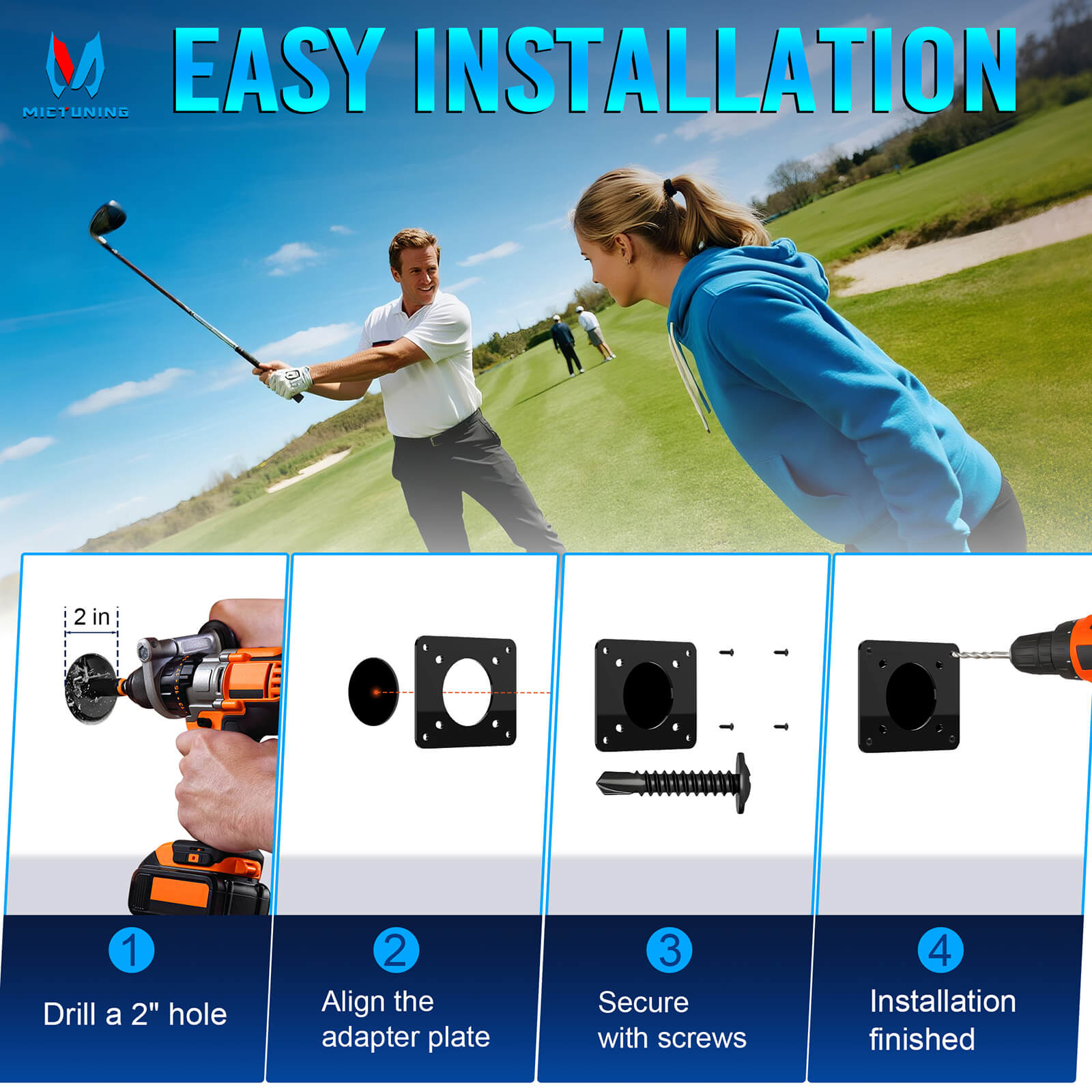 Golf Cart Charging Port Adapter 3 Holes/4 Holes, Compatible with EZGO TXT EZ-GO Golf Cart, 110V AC 36V Adapter Plate for Lithium Battery Conversion and On Board Charging