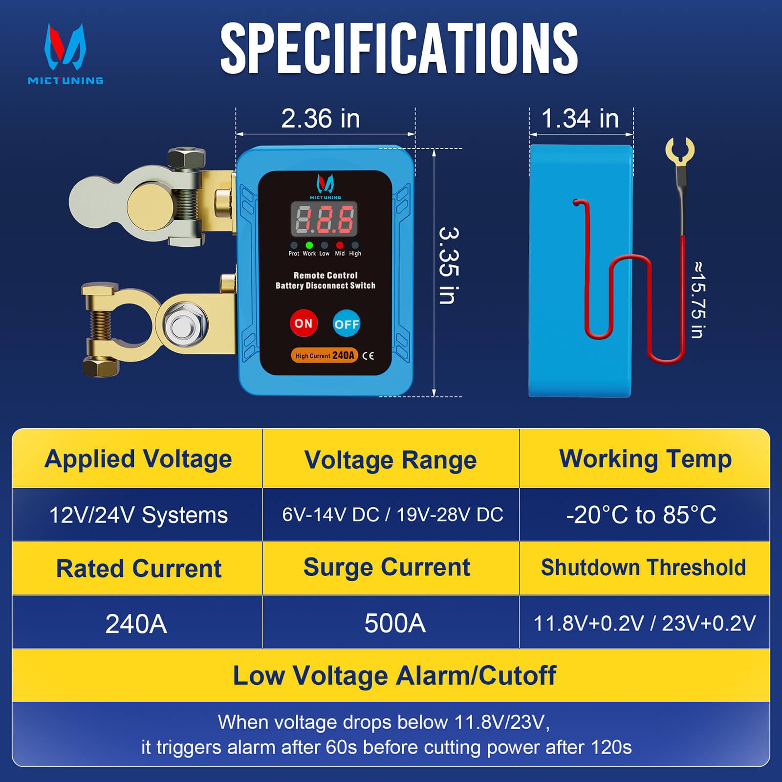 Kill Switch Remote Control 12V 240A Battery Disconnect Isolator Anti-Theft Switch with Digital Display LED Indicators Automatic Power Shut Off for RV Truck Camper Boat