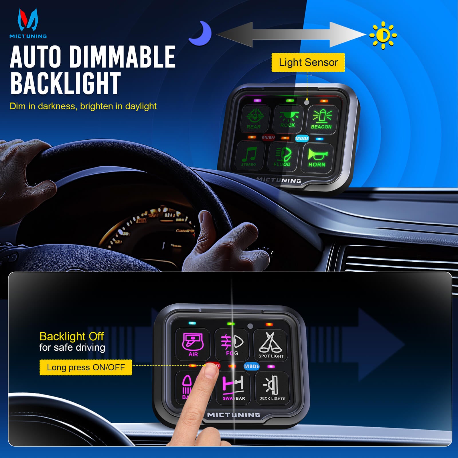 P8Y Ultra RGB Switch Panel with App & 230FT Remote Control, 6/8 Gang, IP67 Waterproof, Auto-Dimming