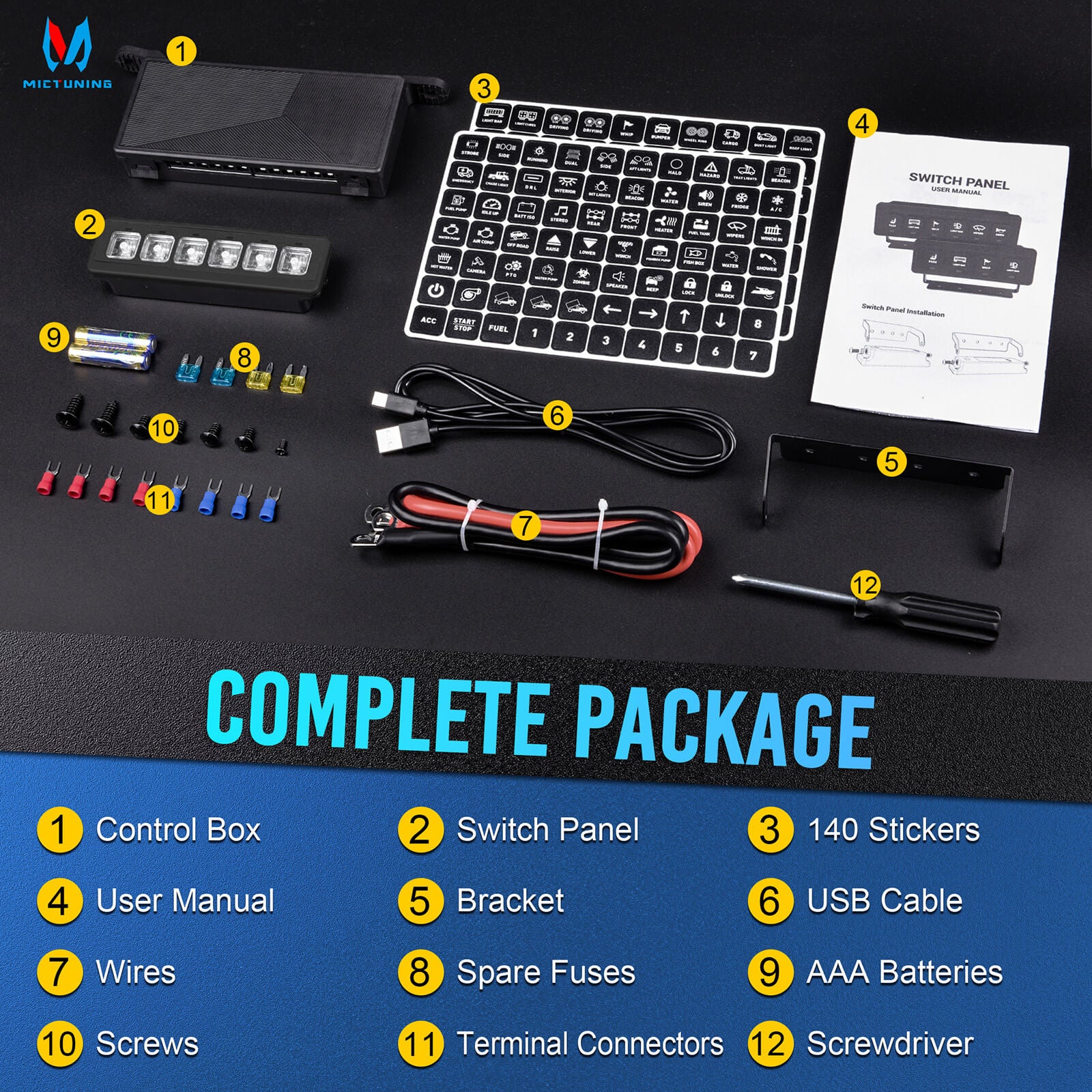 BA40/BA60 Wireless Switch Panel 4 Gang/6 Gang, Up to 164FT Range, 12V 60A Auxiliary Car Switch Panel