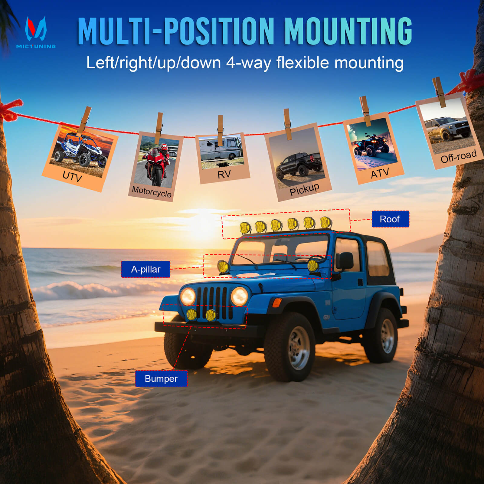 5 Inch 180W LED Light Pods White/Yellow - 270° Side Shooter with DRL & Turn Signal, Fog Spot Flood Auxiliary Ditch Lamps w/ Covers, Pair