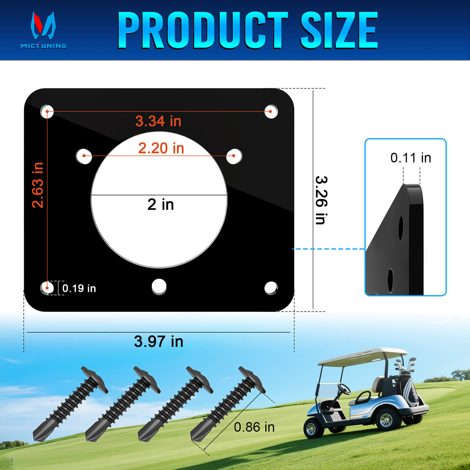 Golf Cart Charging Port Adapter 3 Holes/4 Holes, Compatible with EZGO TXT EZ-GO Golf Cart, 110V AC 36V Adapter Plate for Lithium Battery Conversion and On Board Charging
