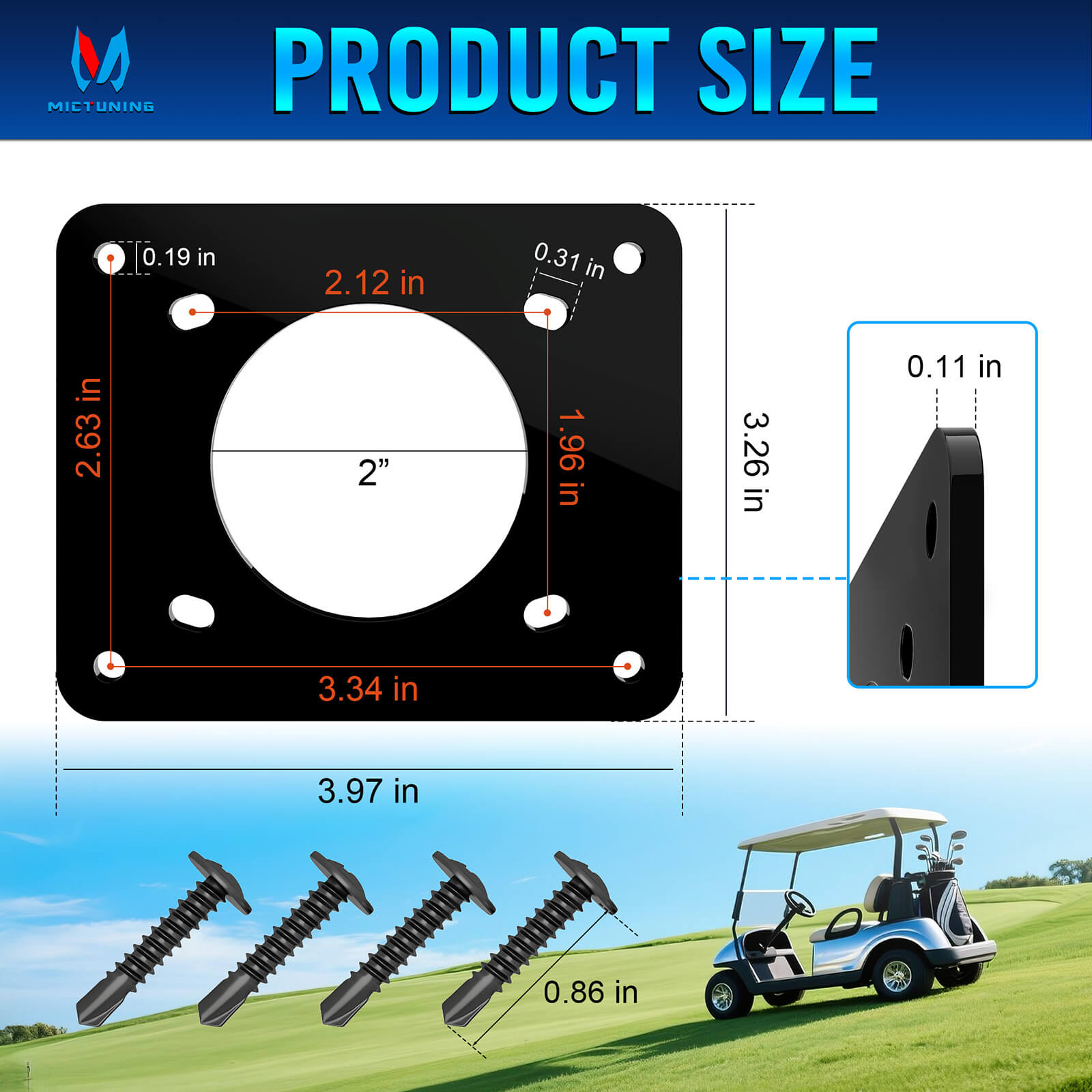 Golf Cart Charging Port Adapter 3 Holes/4 Holes, Compatible with EZGO TXT EZ-GO Golf Cart, 110V AC 36V Adapter Plate for Lithium Battery Conversion and On Board Charging