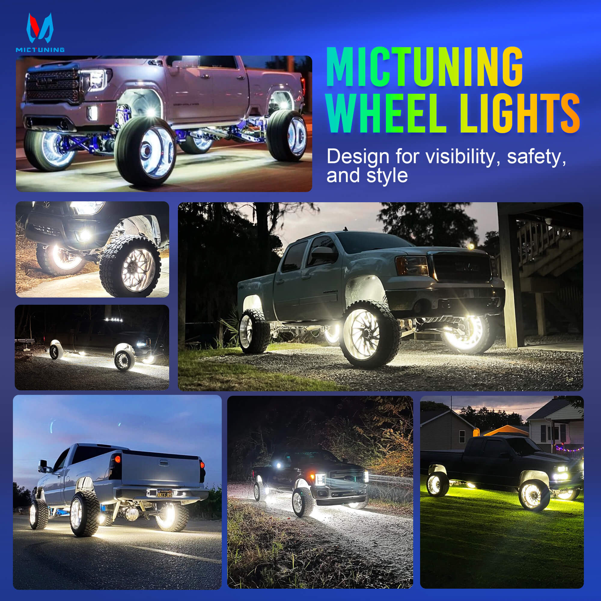 15.5"/17" 5-Row Pure White Wheel Lights, Ultra-Bright Wheel Ring Lights for for Truck SUV Car Offroad, IP68 Waterproof