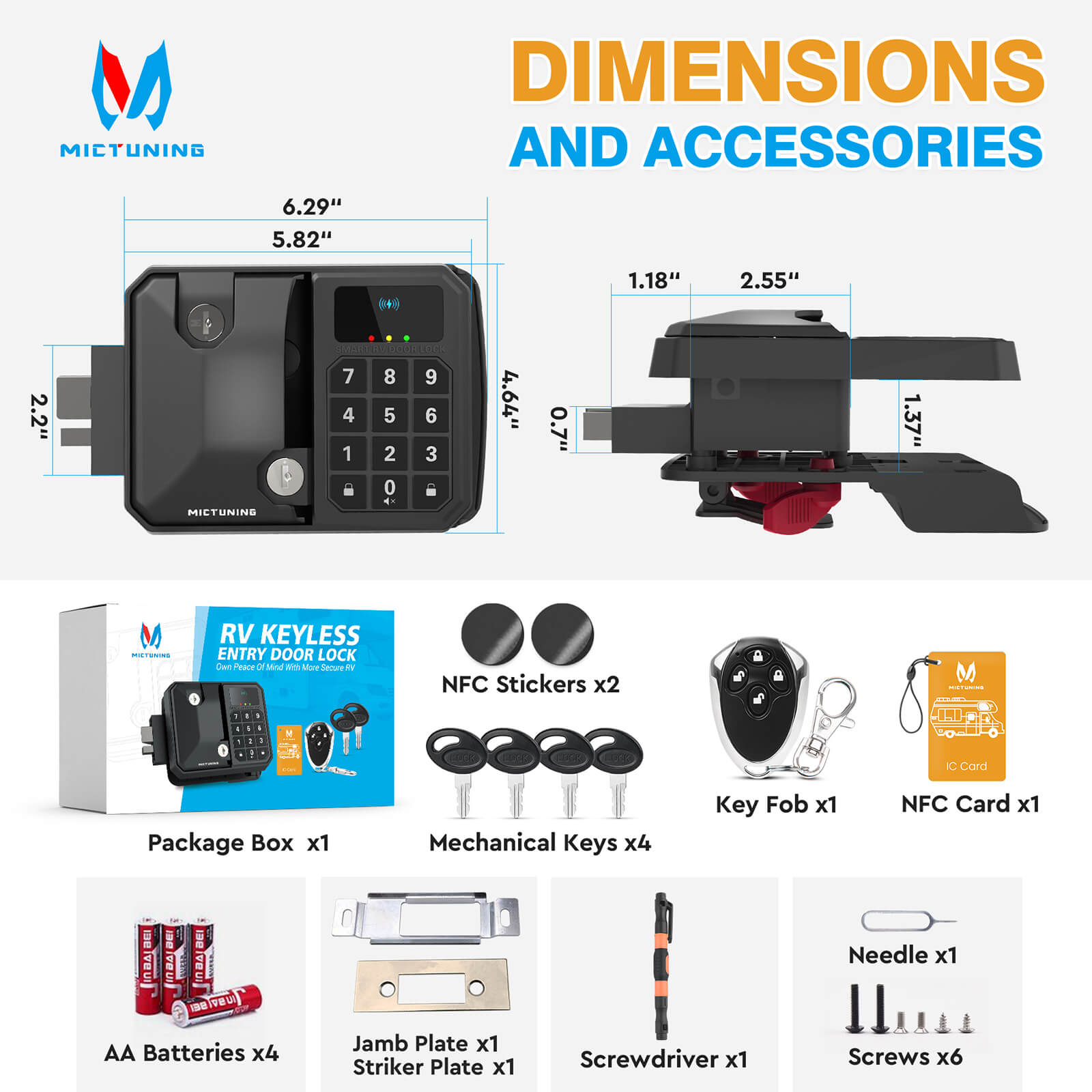 2025 Upgraded Keyless RV Door Lock Replacement, 10 Digits LED Keypad, Wireless Key Fob, Electronic NFC & Mechanical Key