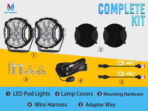 5 Inch 180W LED White Light Pods - White DRL & Amber Turn Signal, Offroad Driving Side Shooter, Fog Spot Flood Auxiliary Ditch Lamps w/ Covers, Pair