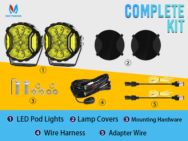 5 Inch 180W LED Yellow Light Pods - Yellow DRL & Amber Turn Signal, Offroad Driving Side Shooter, Fog Spot Flood Auxiliary Ditch Lamps w/ Covers, Pair