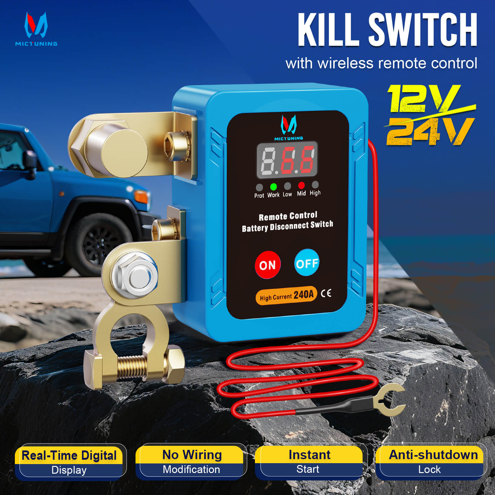 Kill Switch Remote Control 12V 240A Battery Disconnect Isolator Anti-Theft Switch with Digital Display LED Indicators Automatic Power Shut Off for RV Truck Camper Boat