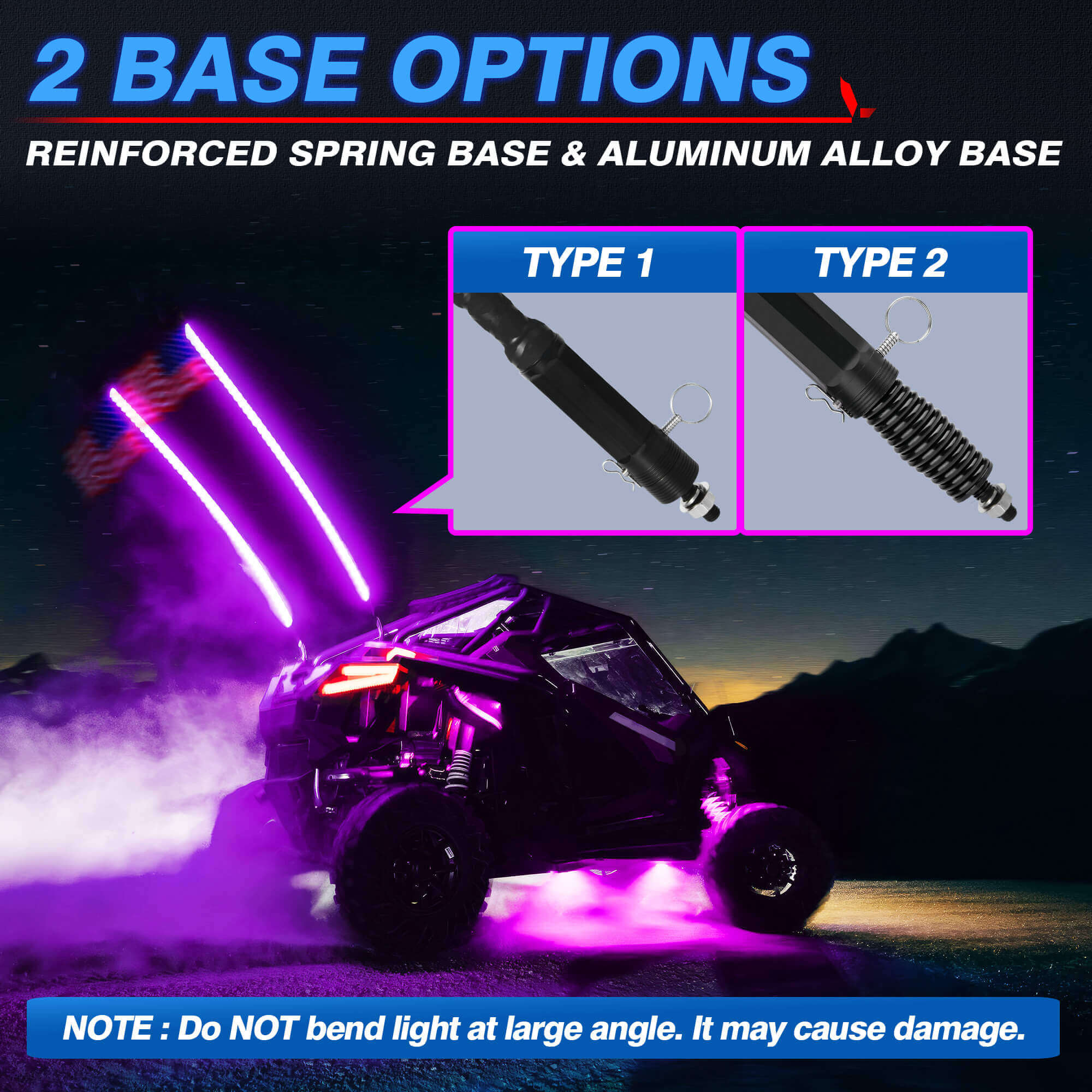 J1 RGB+IC 7″ Anti-glare LED Headlights Bundle with W1 3FT/4FT LED Whip Lights