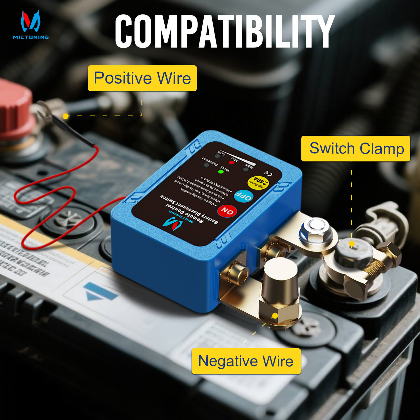 Kill Switch Remote Control 12V 240A Battery Disconnect Isolator Anti-Theft Switch LED Indicators Automatic Power Shut Off for RV Truck Camper Boat